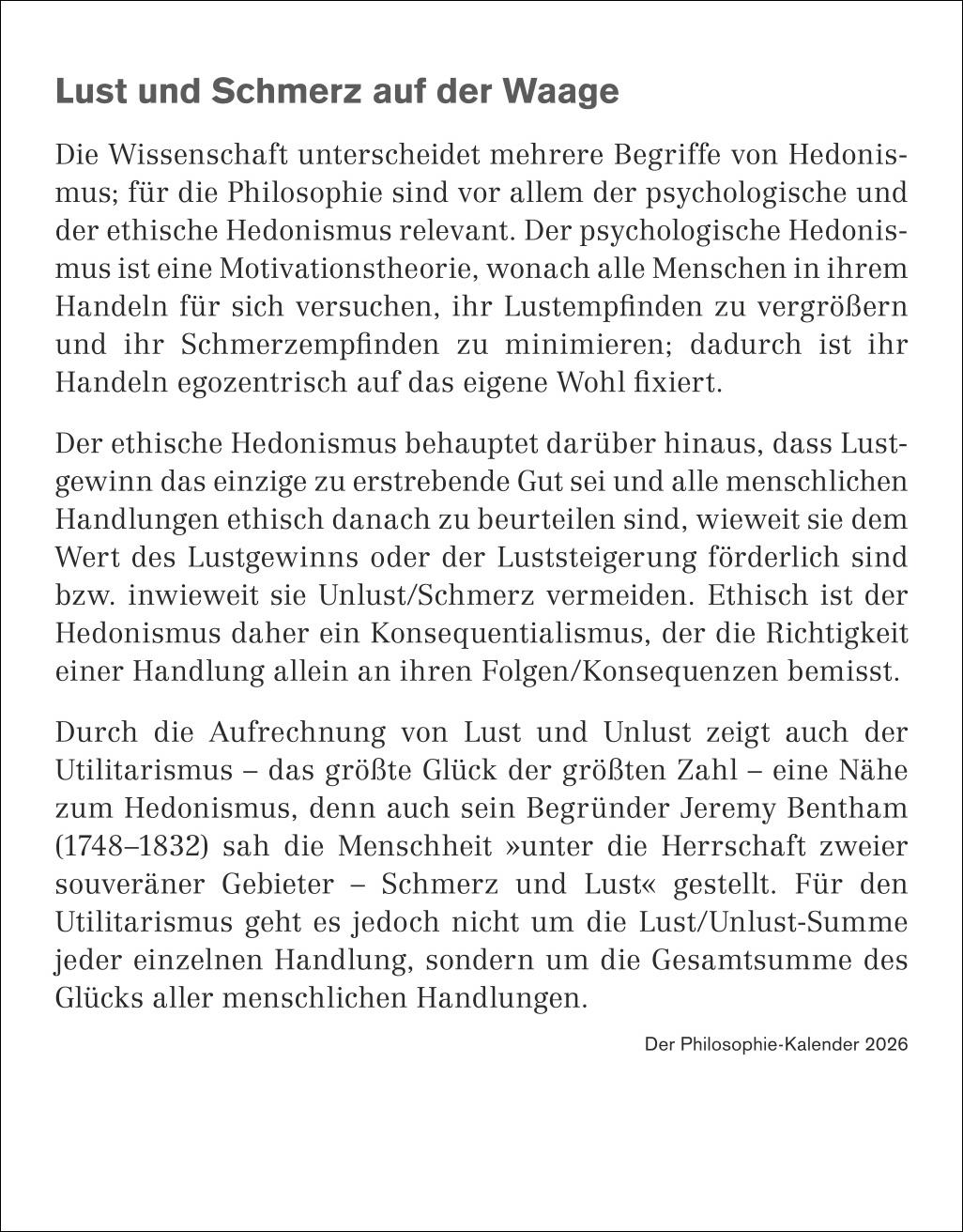 Beispielinhalt (Bild) Der Philosophie-Kalender Tagesabreißkalender 2026