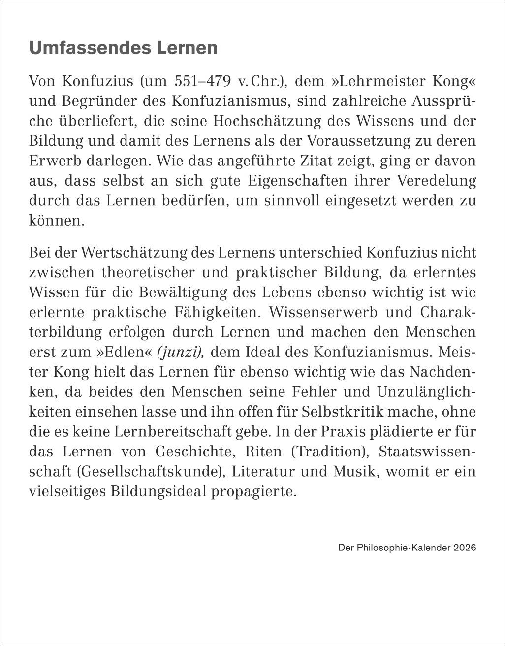 Beispielinhalt (Bild) Der Philosophie-Kalender Tagesabreißkalender 2026