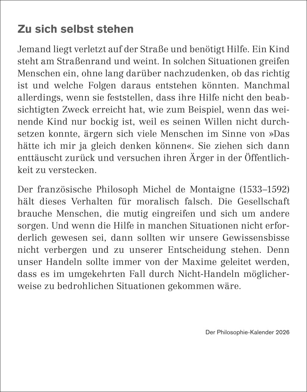 Beispielinhalt (Bild) Der Philosophie-Kalender Tagesabreißkalender 2026