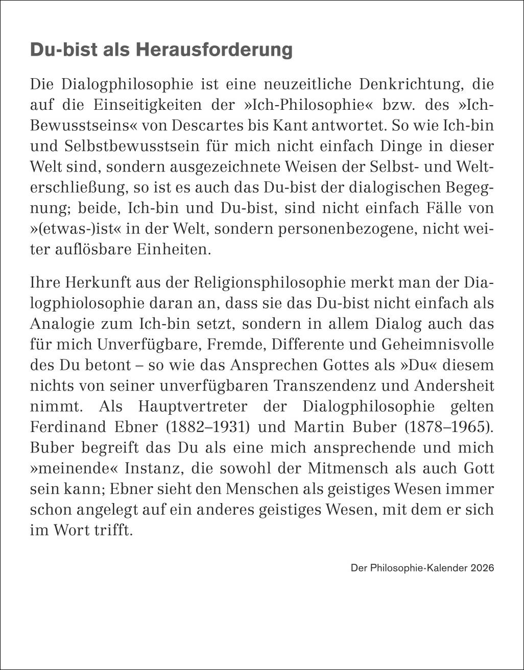 Beispielinhalt (Bild) Der Philosophie-Kalender Tagesabreißkalender 2026