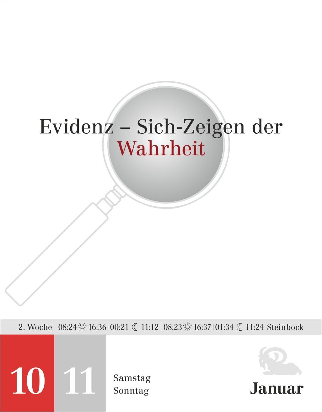 Beispielinhalt (Bild) Der Philosophie-Kalender Tagesabreißkalender 2026