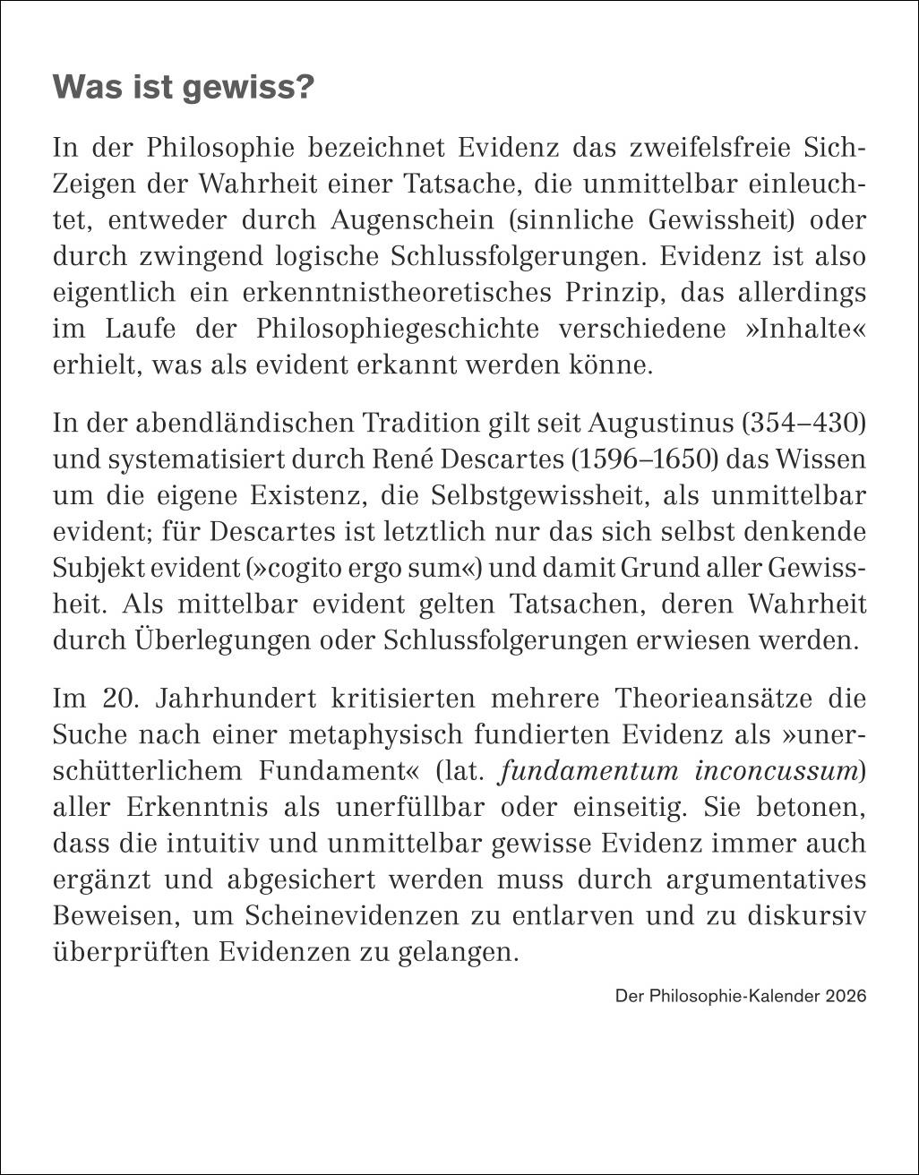 Beispielinhalt (Bild) Der Philosophie-Kalender Tagesabreißkalender 2026