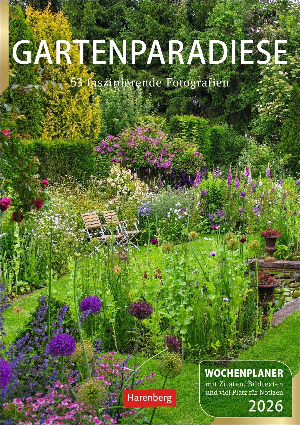 Vorderes Coverbild Gartenparadiese Wochenplaner 2026 - 53 stimmungsvolle Fotografien