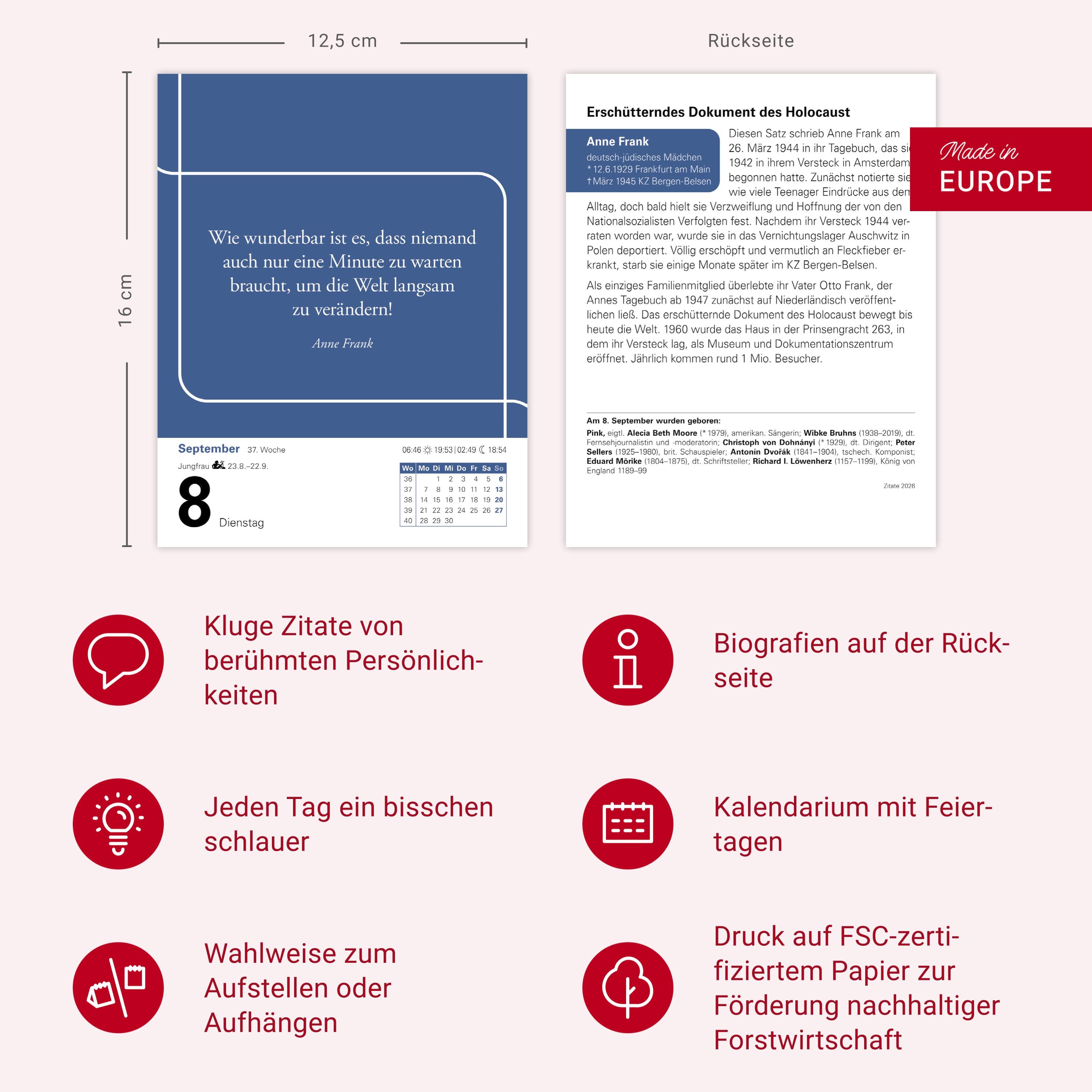 Beispielinhalt (Bild) Zitate Tagesabreißkalender 2026