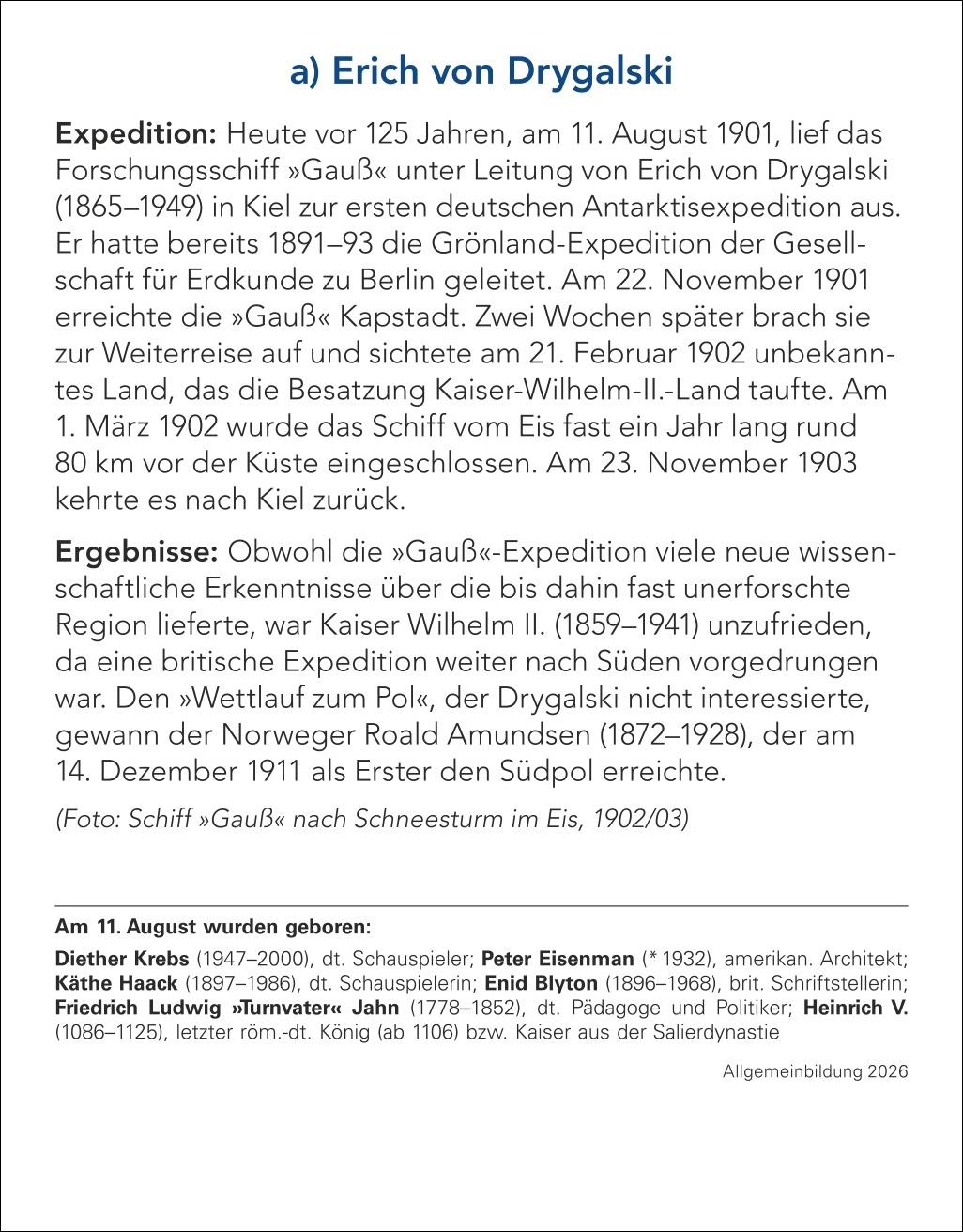 Beispielinhalt (Bild) Allgemeinbildung Tagesabreißkalender 2026 - Das tägliche Wissens-Quiz