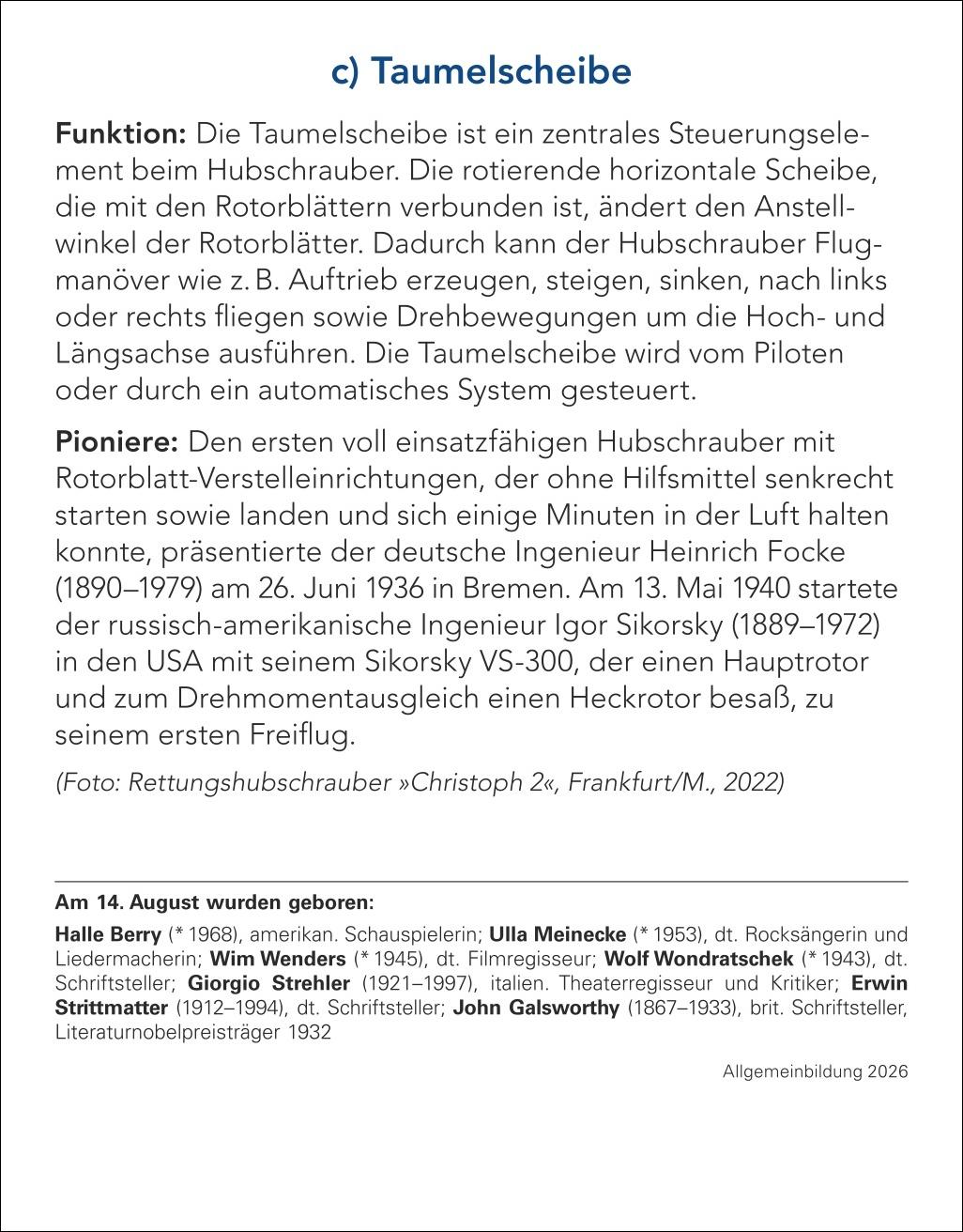 Beispielinhalt (Bild) Allgemeinbildung Tagesabreißkalender 2026 - Das tägliche Wissens-Quiz