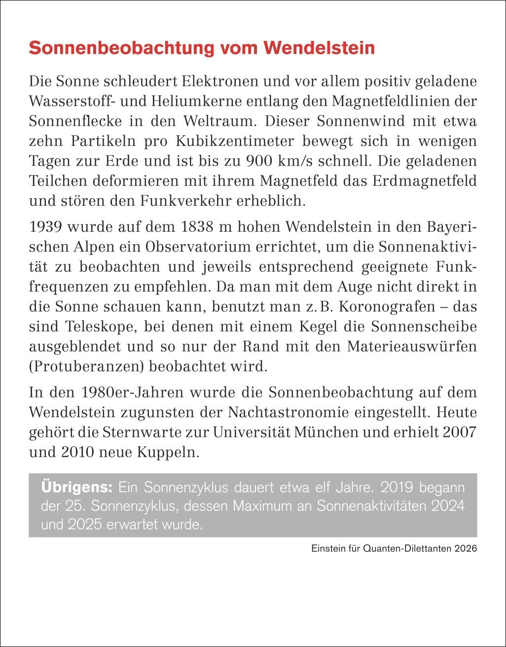 Beispielinhalt (Bild) Einstein für Quanten-Dilettanten Tagesabreißkalender 2026 - Ein vergnüglicher Crashkurs in Sachen Naturwissenschaften