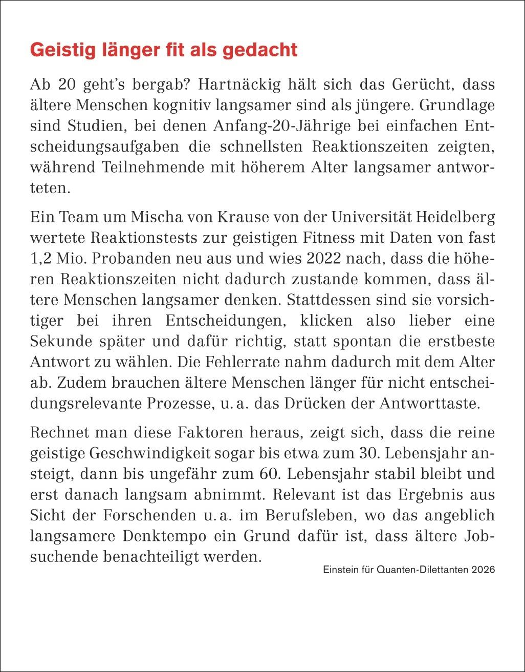 Beispielinhalt (Bild) Einstein für Quanten-Dilettanten Tagesabreißkalender 2026 - Ein vergnüglicher Crashkurs in Sachen Naturwissenschaften