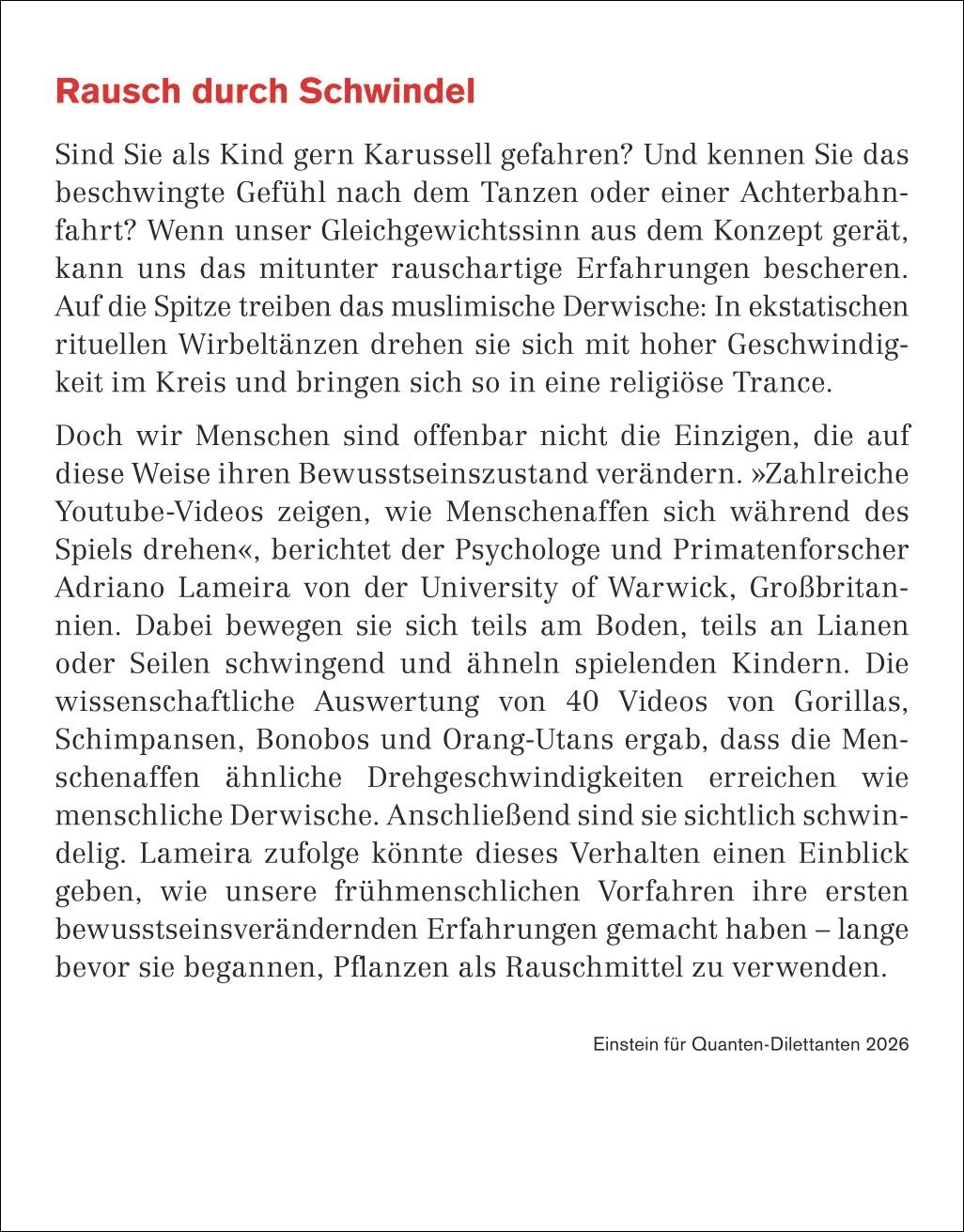 Beispielinhalt (Bild) Einstein für Quanten-Dilettanten Tagesabreißkalender 2026 - Ein vergnüglicher Crashkurs in Sachen Naturwissenschaften