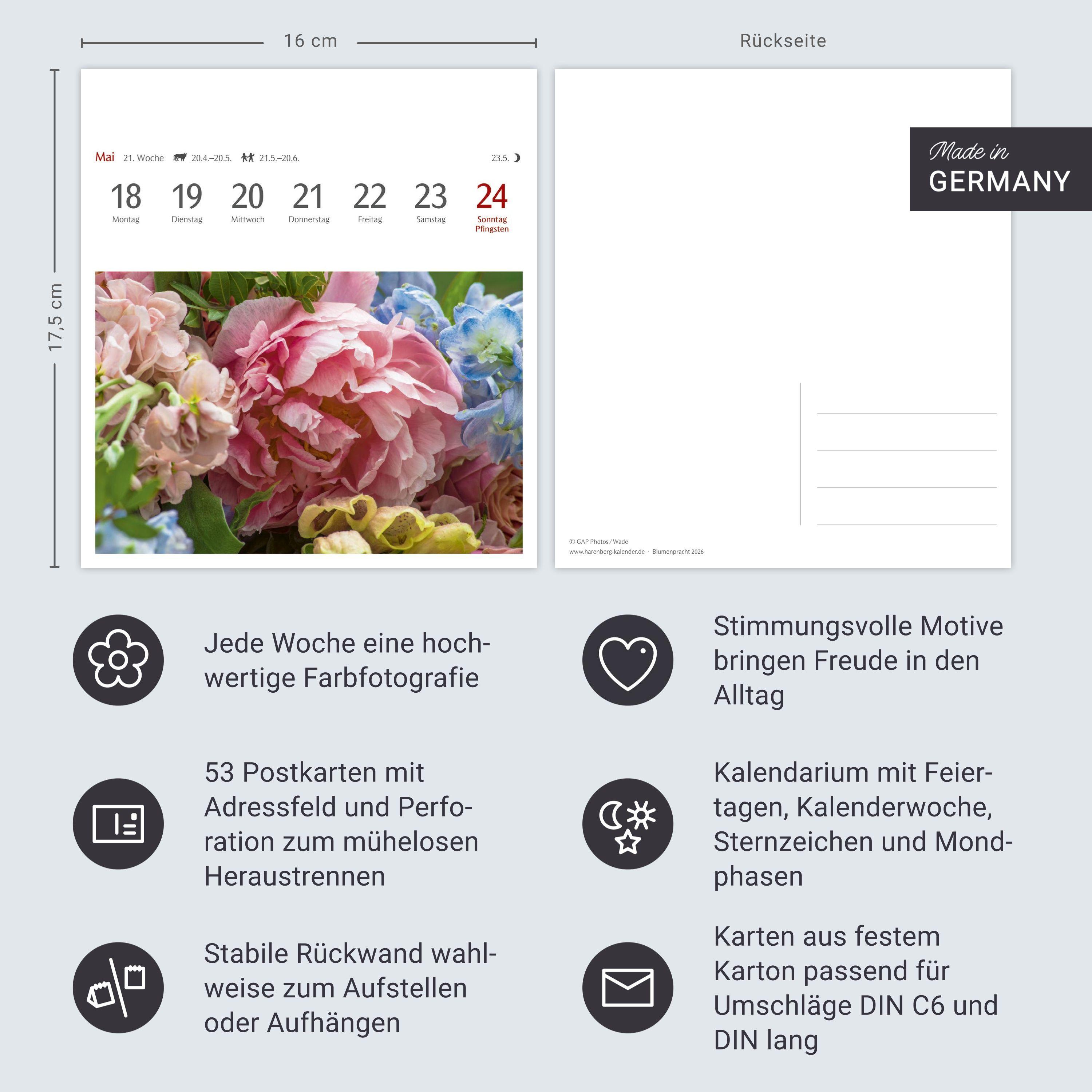 Beispielinhalt (Bild) Blumenpracht Postkartenkalender 2026 - Wochenkalender mit 53 Postkarten