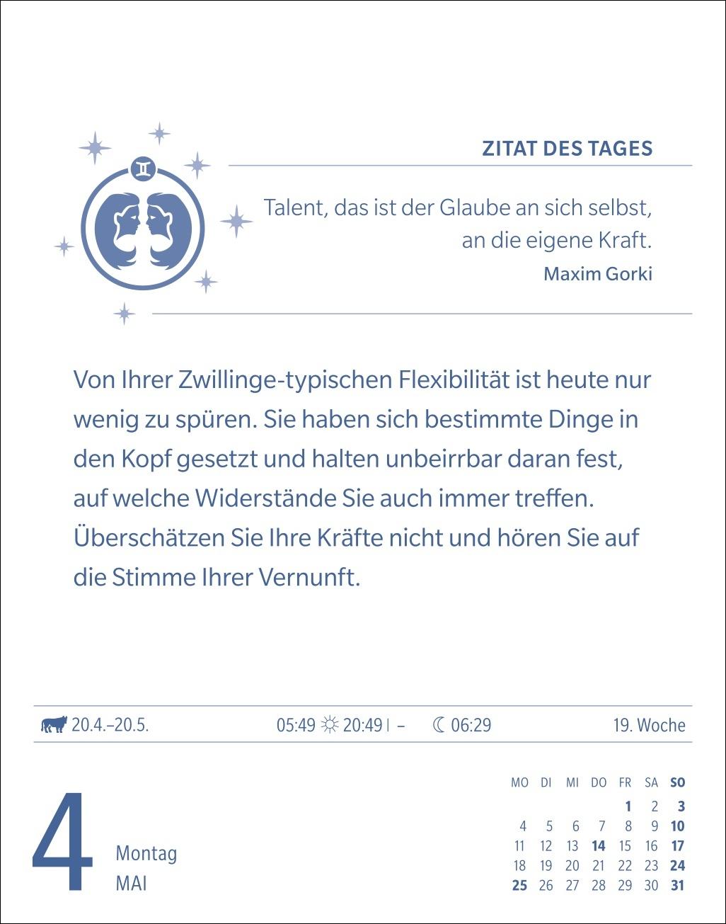 Beispielinhalt (Bild) Zwillinge Sternzeichenkalender 2026 - Tagesabreißkalender - Ihr Horoskop für jeden Tag
