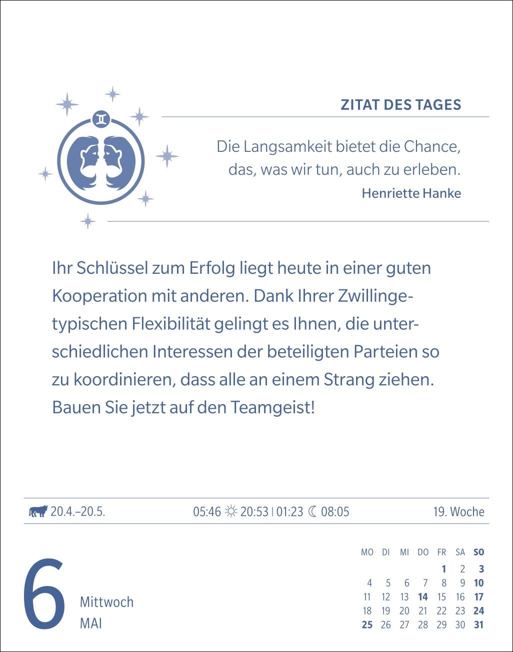 Beispielinhalt (Bild) Zwillinge Sternzeichenkalender 2026 - Tagesabreißkalender - Ihr Horoskop für jeden Tag