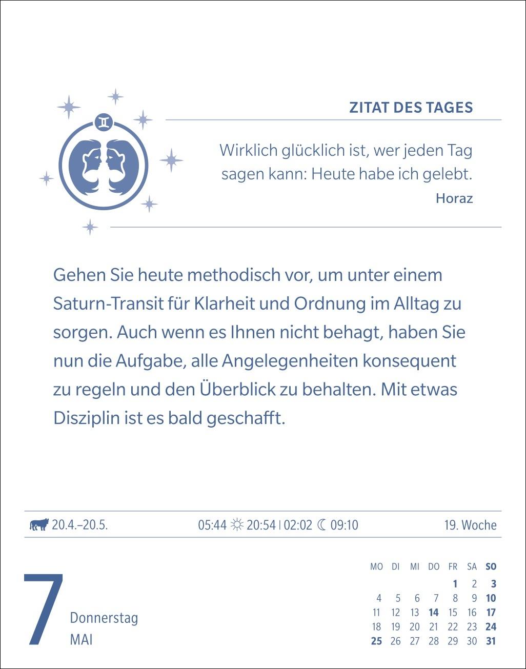 Beispielinhalt (Bild) Zwillinge Sternzeichenkalender 2026 - Tagesabreißkalender - Ihr Horoskop für jeden Tag