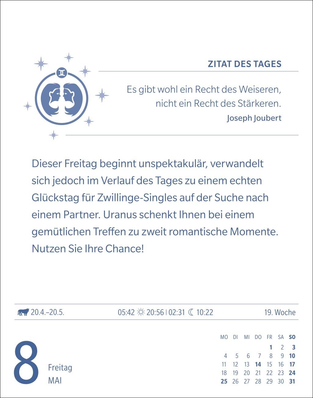 Beispielinhalt (Bild) Zwillinge Sternzeichenkalender 2026 - Tagesabreißkalender - Ihr Horoskop für jeden Tag