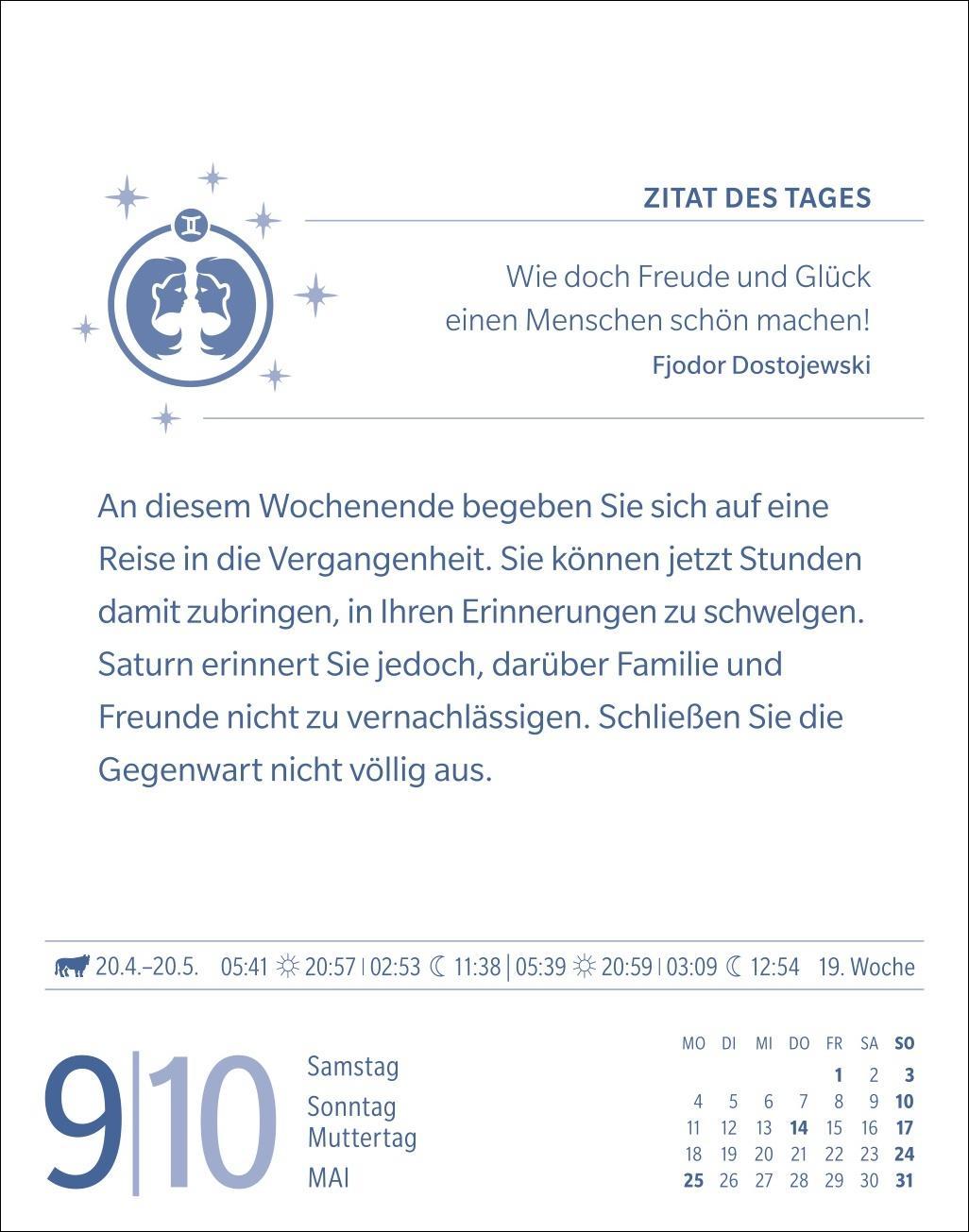 Beispielinhalt (Bild) Zwillinge Sternzeichenkalender 2026 - Tagesabreißkalender - Ihr Horoskop für jeden Tag