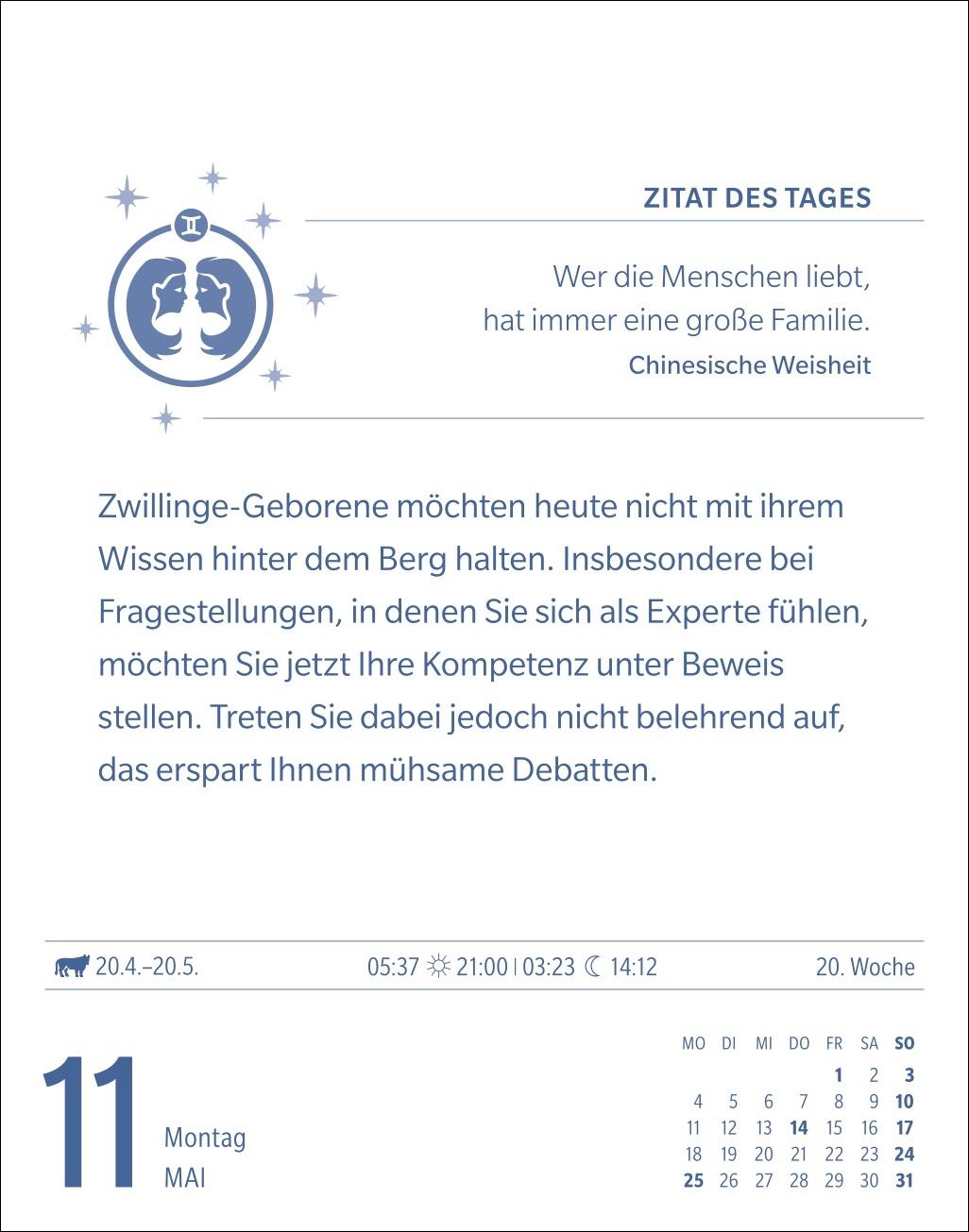 Beispielinhalt (Bild) Zwillinge Sternzeichenkalender 2026 - Tagesabreißkalender - Ihr Horoskop für jeden Tag