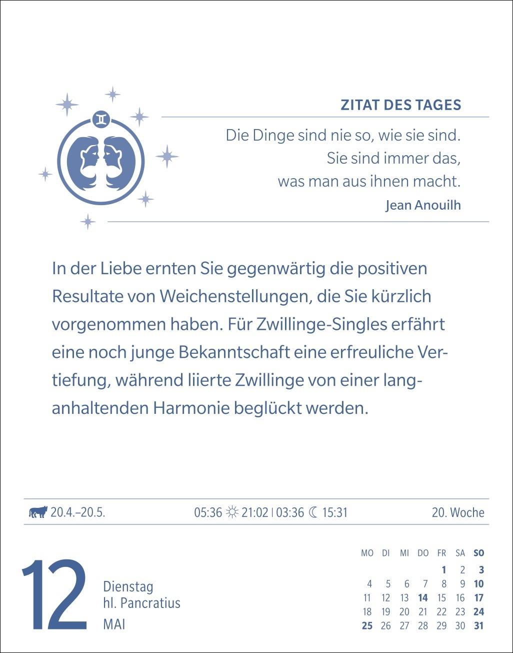 Beispielinhalt (Bild) Zwillinge Sternzeichenkalender 2026 - Tagesabreißkalender - Ihr Horoskop für jeden Tag