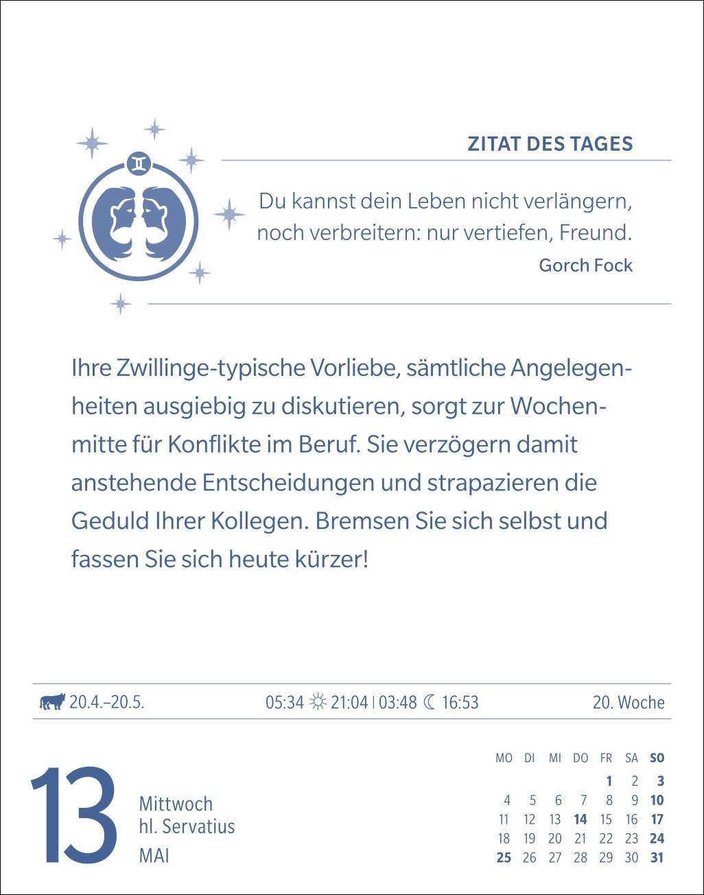 Beispielinhalt (Bild) Zwillinge Sternzeichenkalender 2026 - Tagesabreißkalender - Ihr Horoskop für jeden Tag
