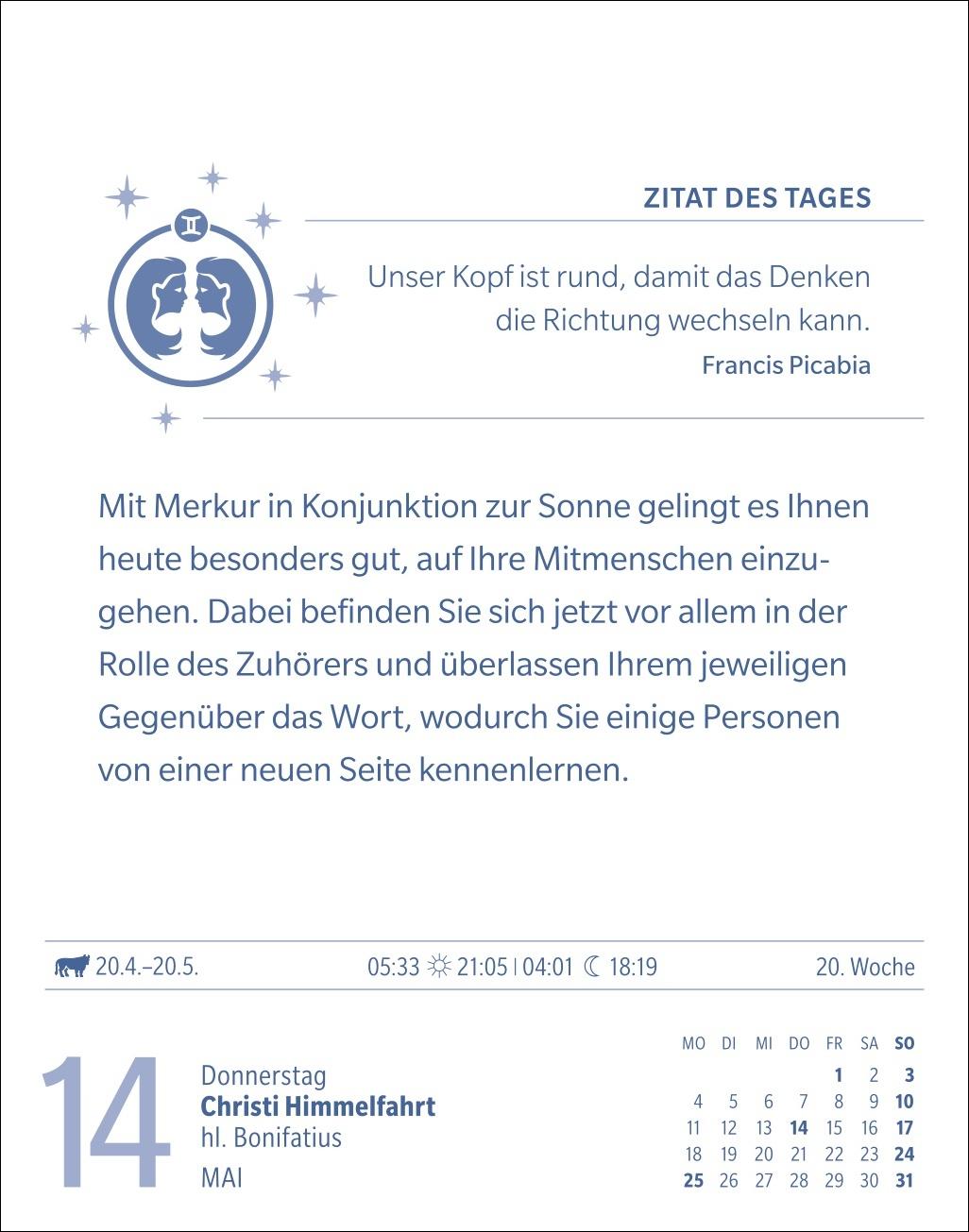 Beispielinhalt (Bild) Zwillinge Sternzeichenkalender 2026 - Tagesabreißkalender - Ihr Horoskop für jeden Tag