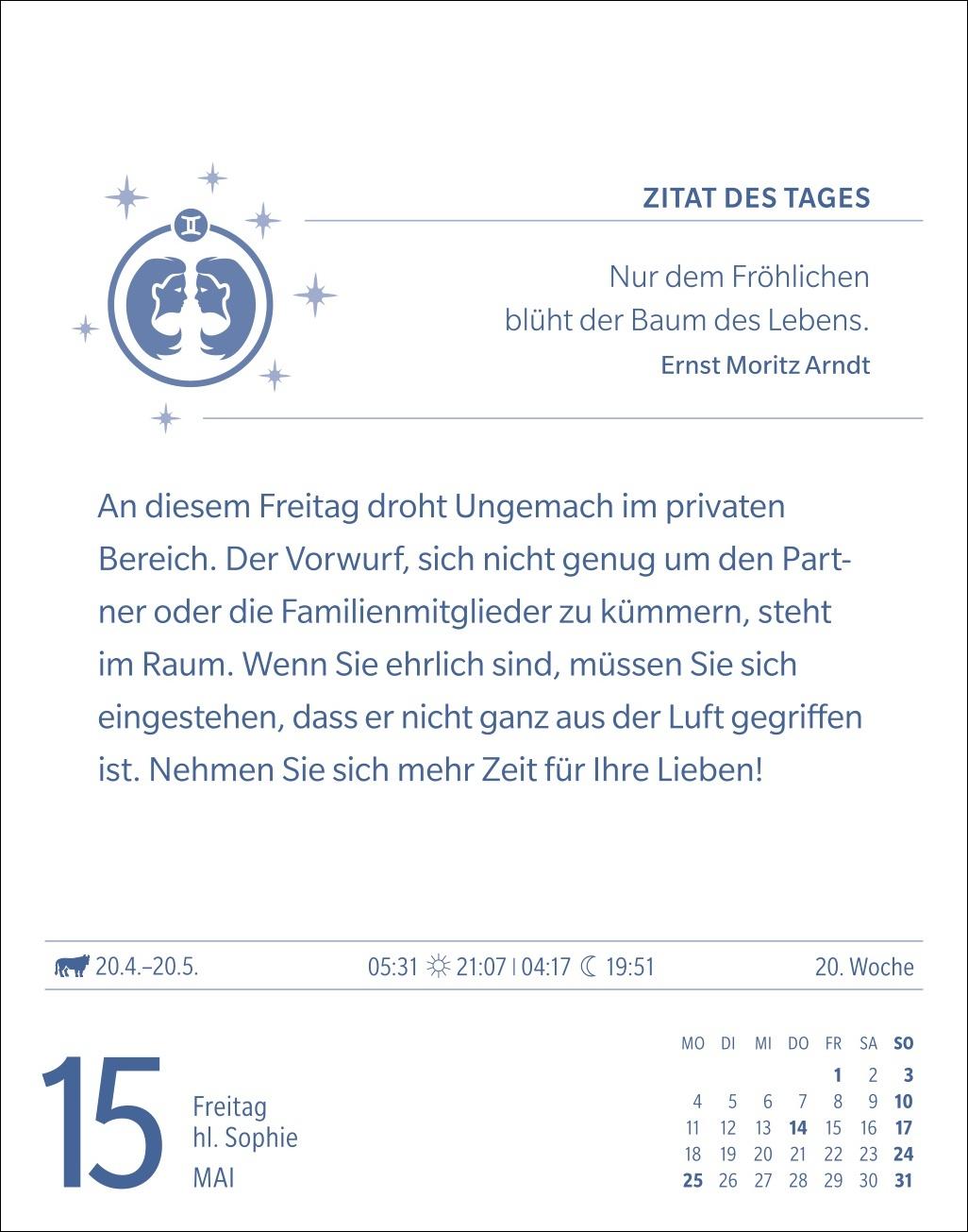 Beispielinhalt (Bild) Zwillinge Sternzeichenkalender 2026 - Tagesabreißkalender - Ihr Horoskop für jeden Tag