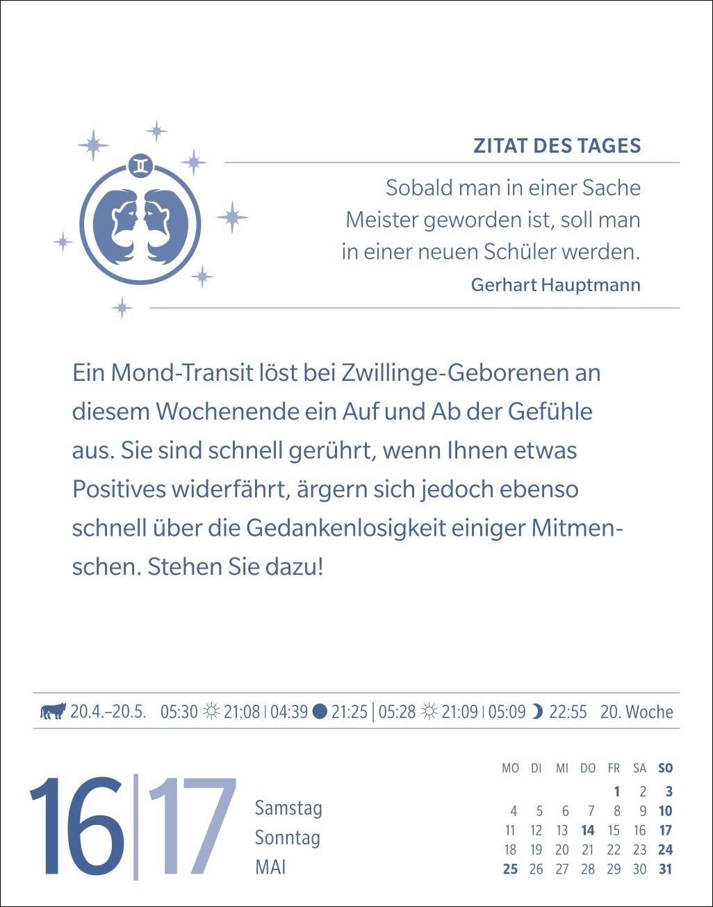 Beispielinhalt (Bild) Zwillinge Sternzeichenkalender 2026 - Tagesabreißkalender - Ihr Horoskop für jeden Tag