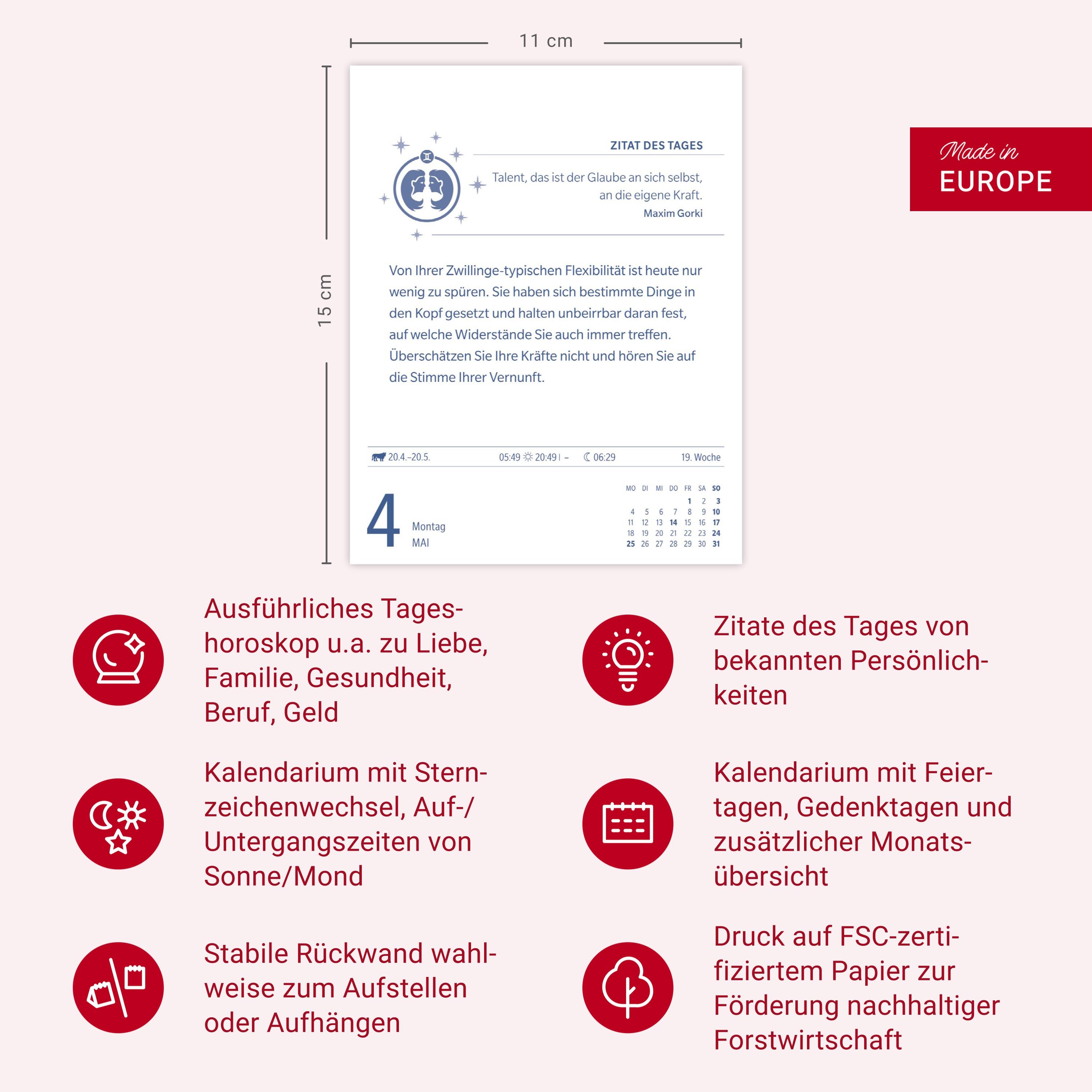 Beispielinhalt (Bild) Zwillinge Sternzeichenkalender 2026 - Tagesabreißkalender - Ihr Horoskop für jeden Tag