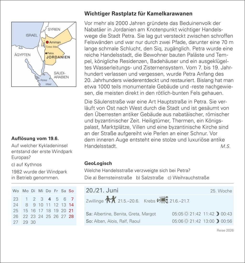 Beispielinhalt (Bild) Reise Tagesabreißkalender 2026 - Kulturkalender - Städte, Menschen, Landschaften