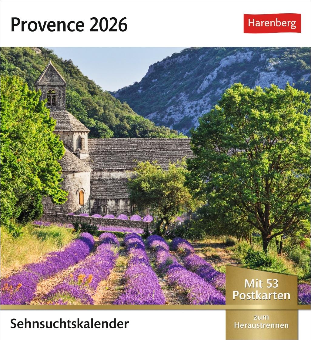 Vorderes Coverbild Provence Sehnsuchtskalender 2026 - Wochenkalender mit 53 Postkarten