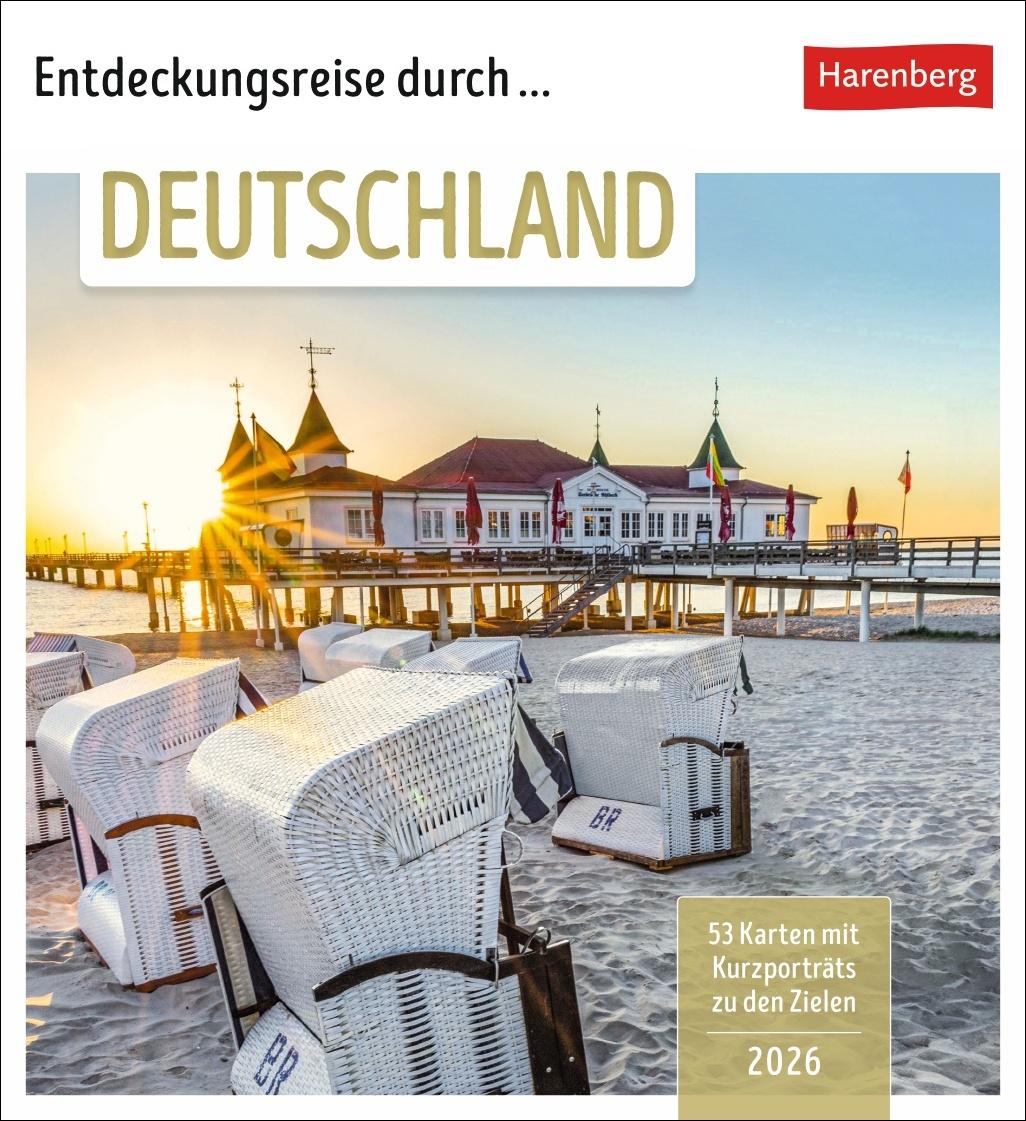 Vorderes Coverbild Entdeckungsreise durch Deutschland Postkartenkalender 2026 - 53 Karten mit Kurzporträts zu den Zielen