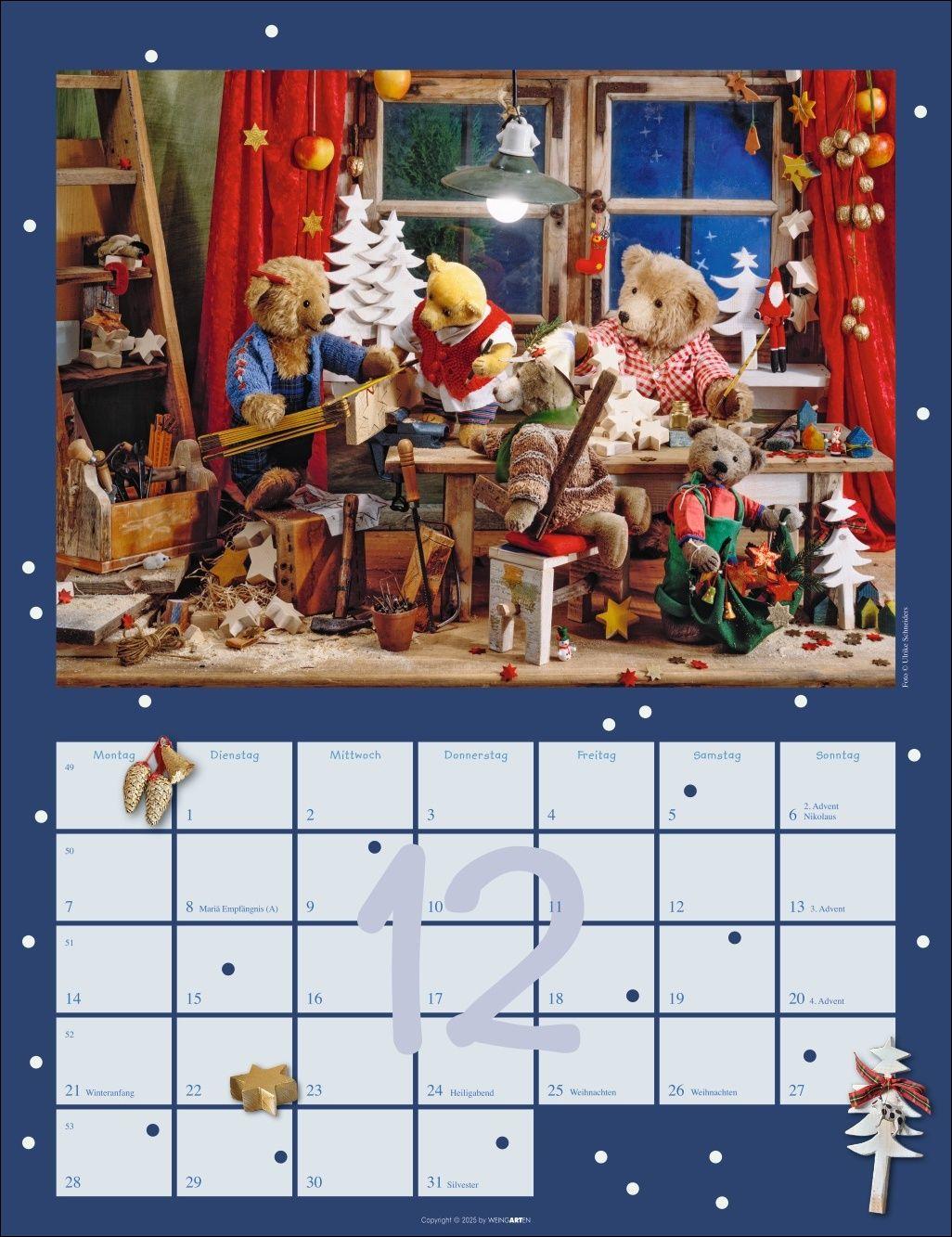 Beispielinhalt (Bild) Teddybären Kalender 2026