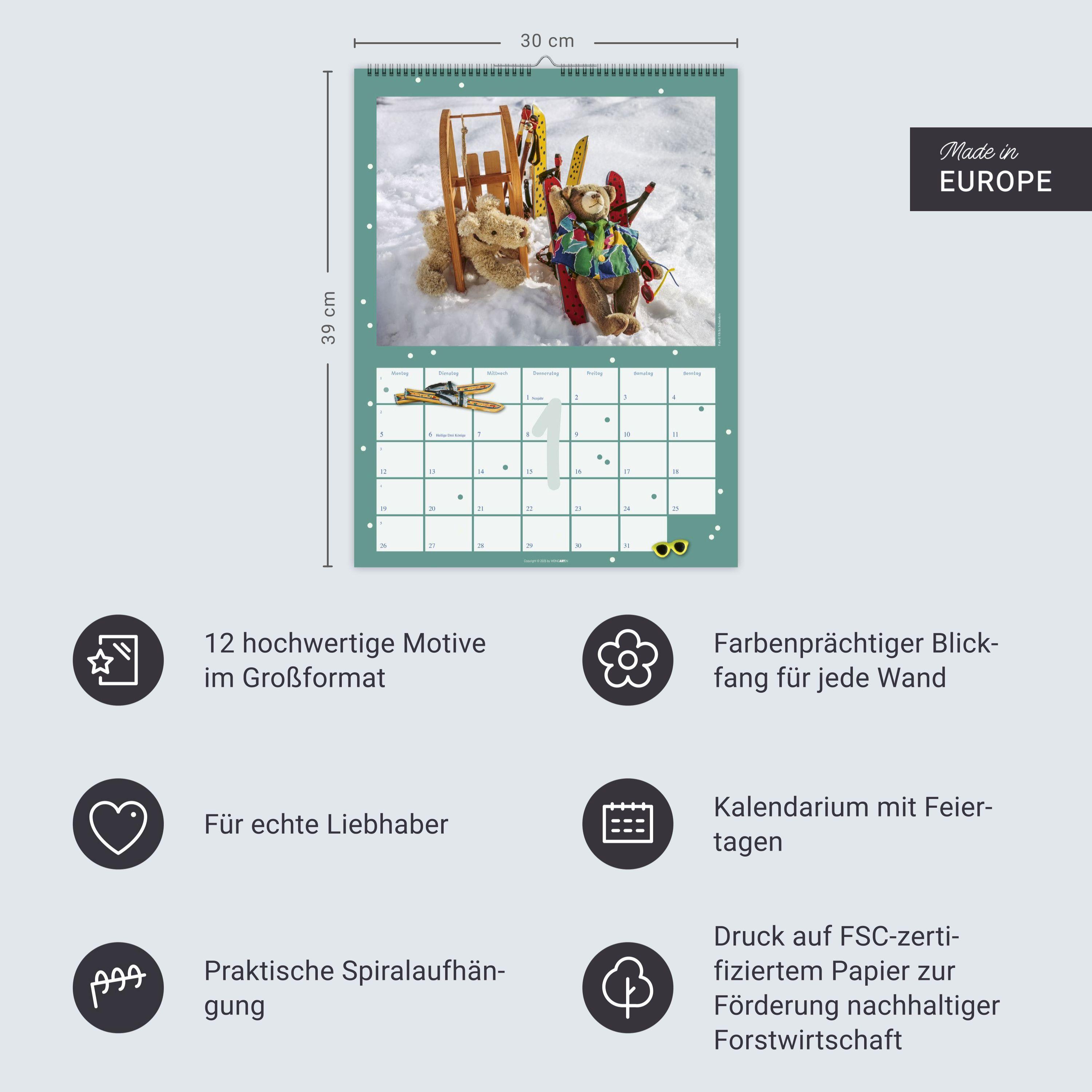 Beispielinhalt (Bild) Teddybären Kalender 2026