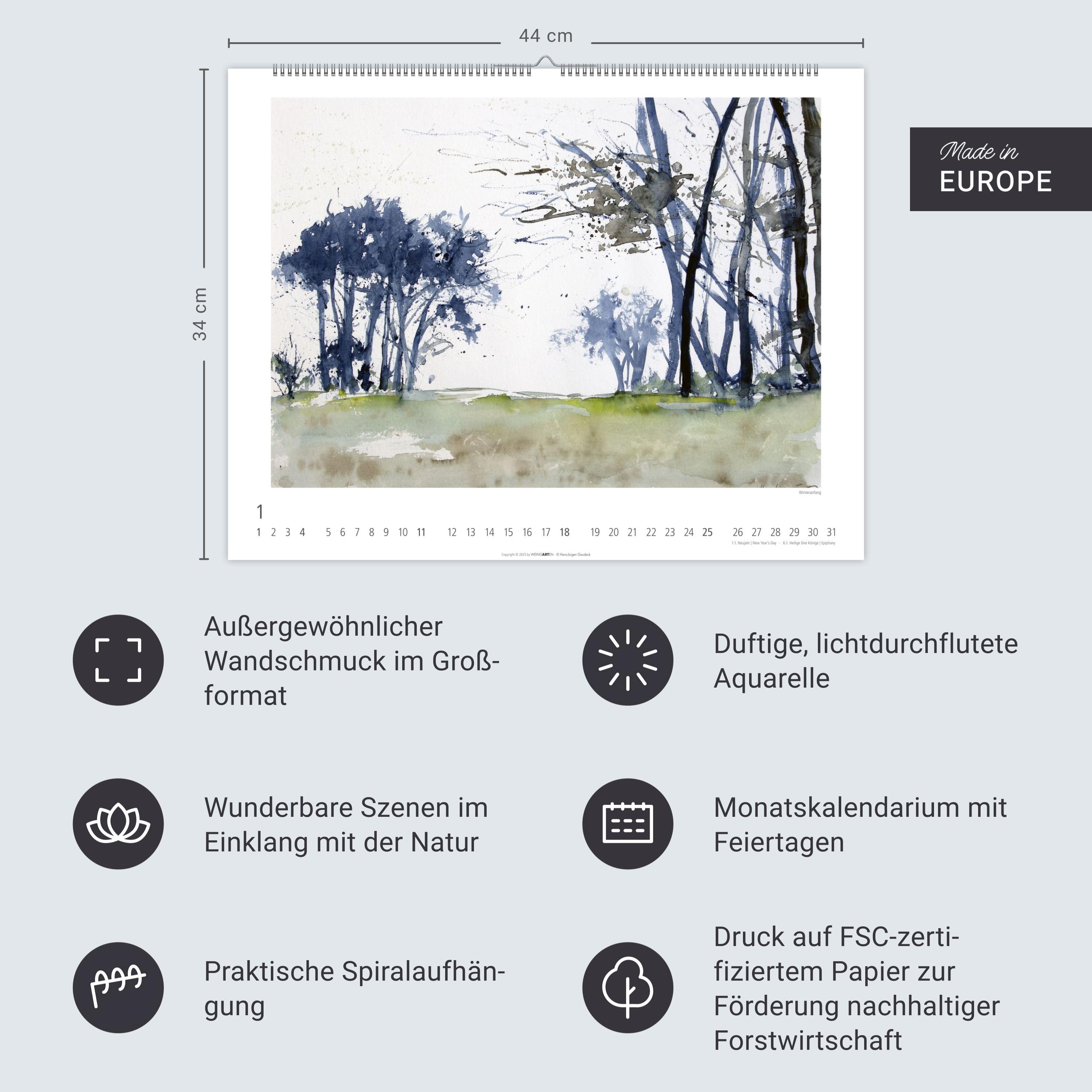 Beispielinhalt (Bild) Zwischen Himmel und Erde Kalender 2026 - Aquarelle von Hans-Jürgen Gaudeck