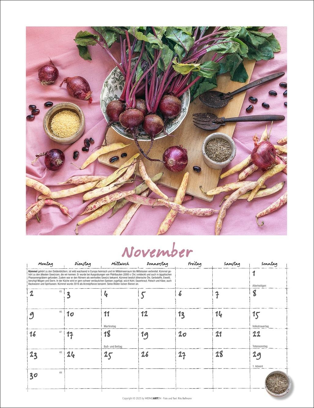 Beispielinhalt (Bild) Augenschmaus Kalender 2026 - Gewürze und Kräuter rund ums Jahr