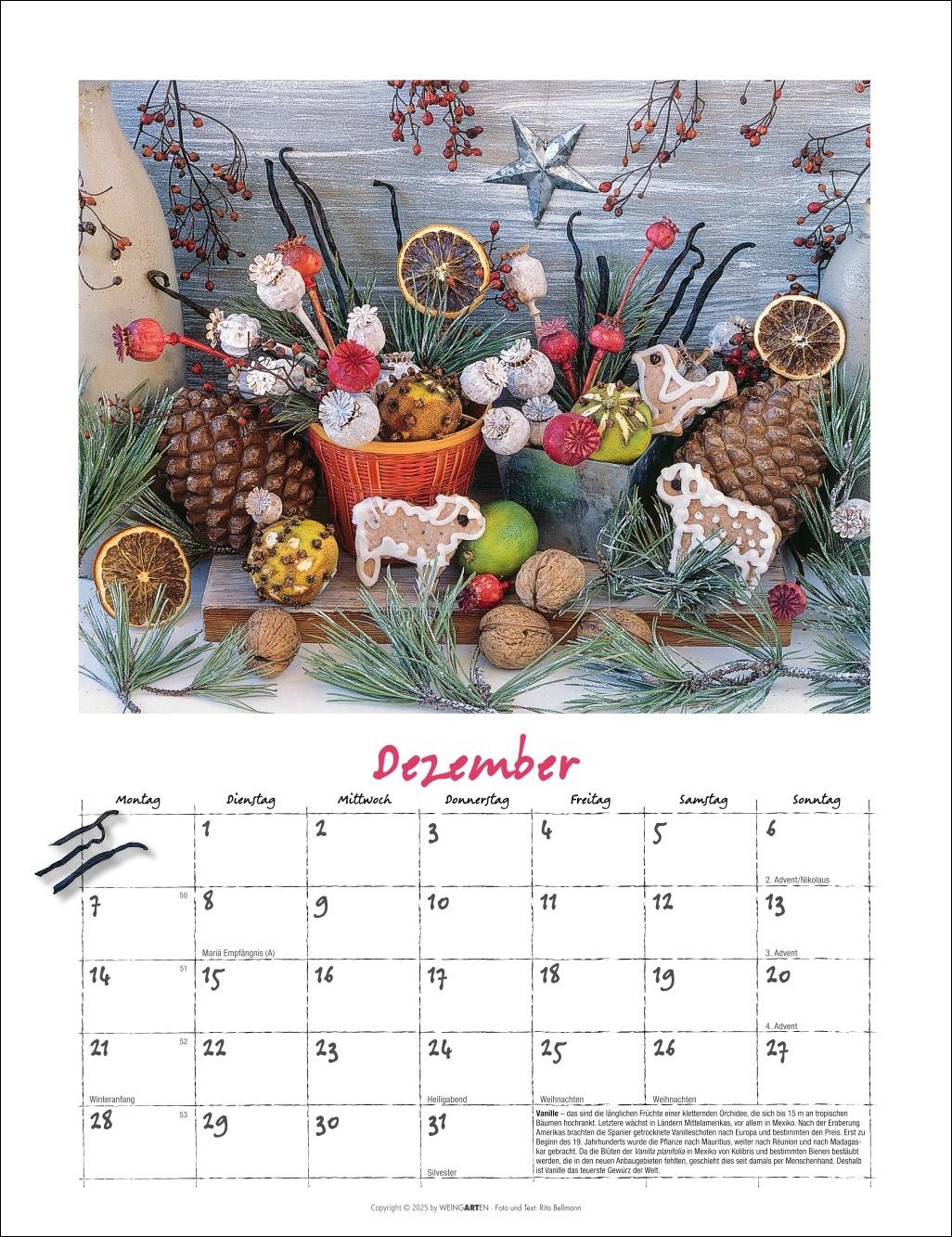 Beispielinhalt (Bild) Augenschmaus Kalender 2026 - Gewürze und Kräuter rund ums Jahr