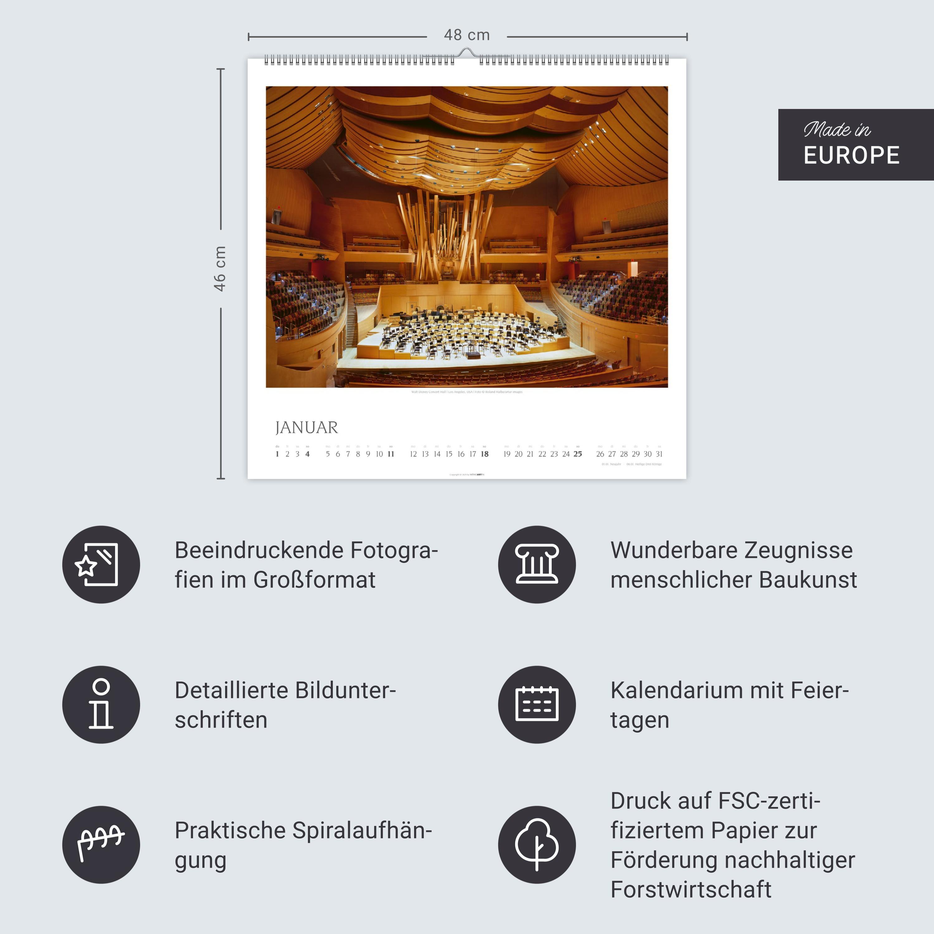 Beispielinhalt (Bild) Die schönsten Konzertsäle Kalender 2026