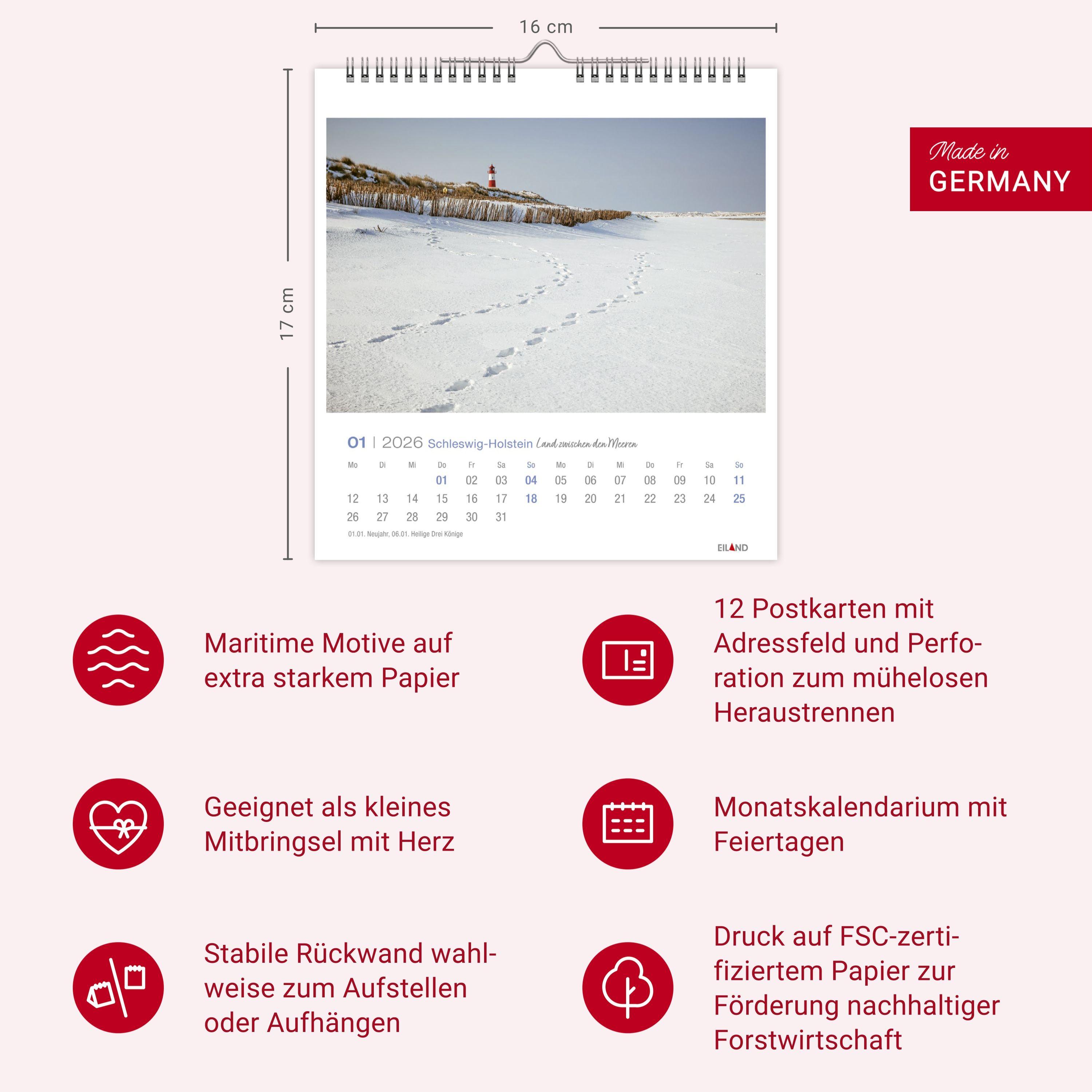 Beispielinhalt (Bild) Schleswig-Holstein Postkartenkalender 2026 - Land zwischen den Meeren