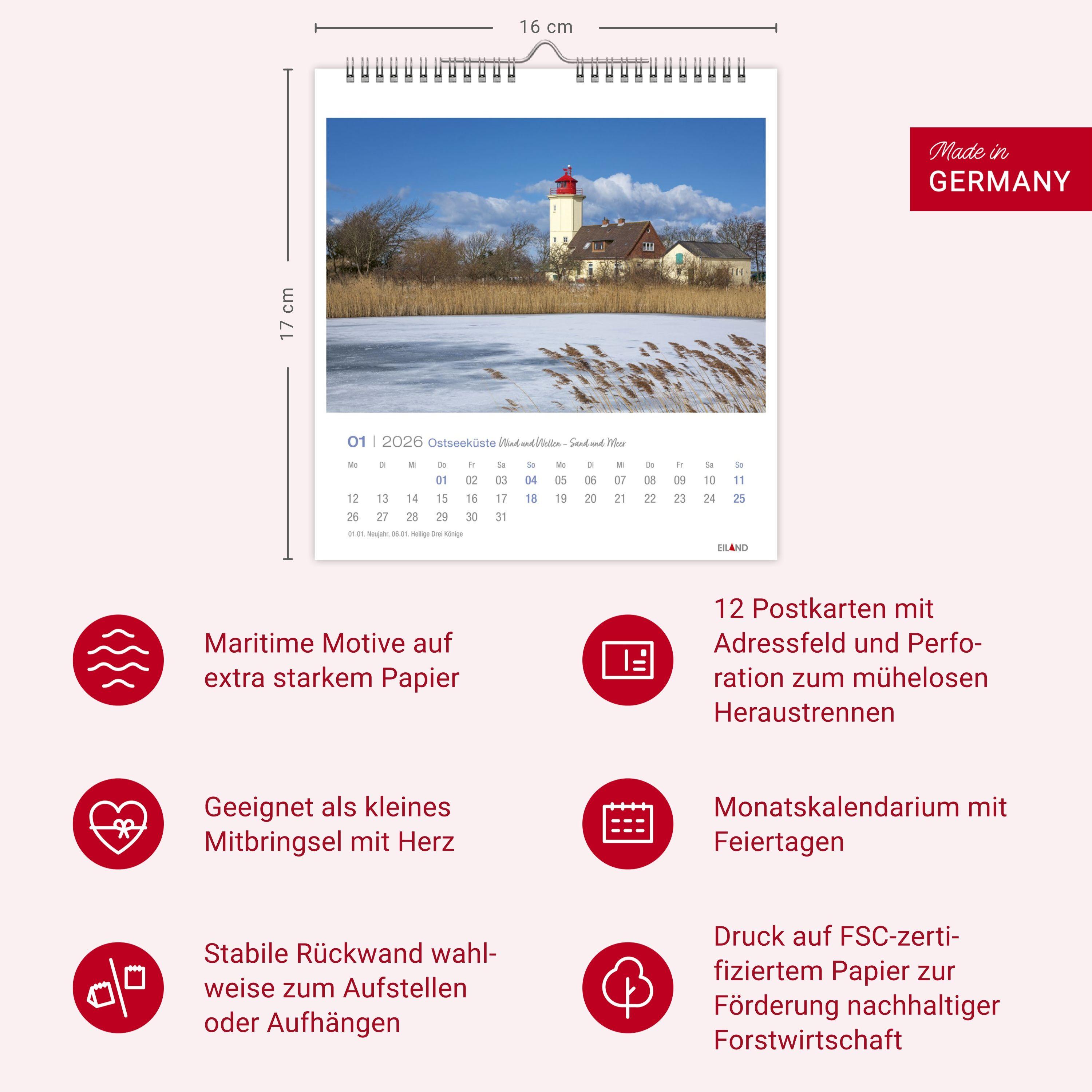 Beispielinhalt (Bild) Ostseeküste Postkartenkalender 2026 - Wind und Wellen - Sand und Meer