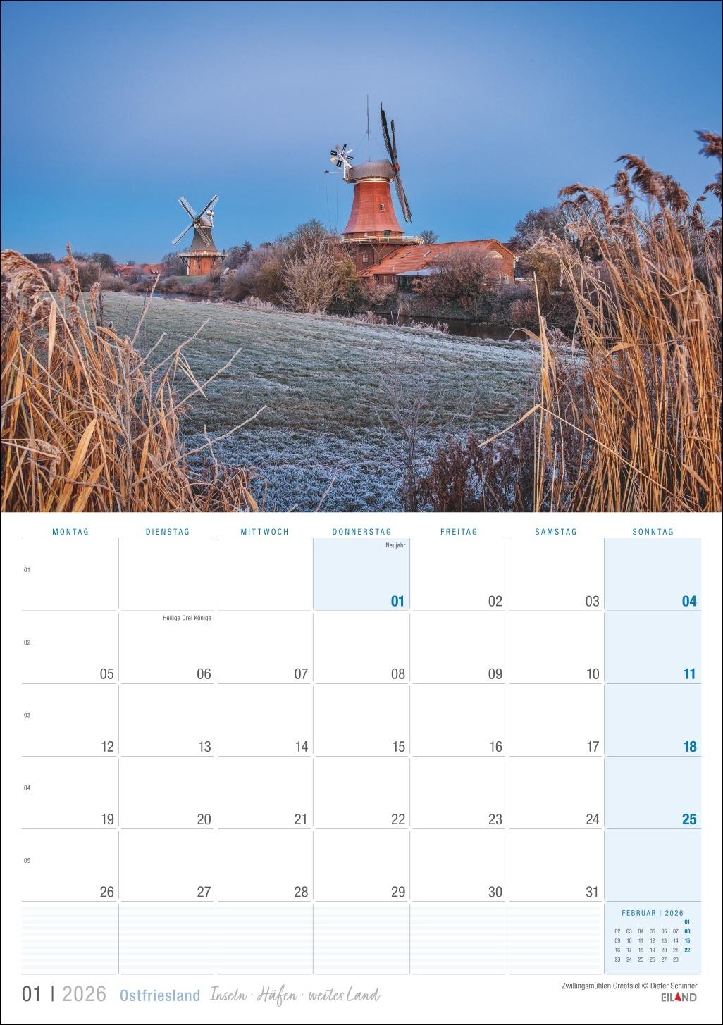 Beispielinhalt (Bild) Ostfriesland Kalender 2026 - Inseln · Häfen · weites Land