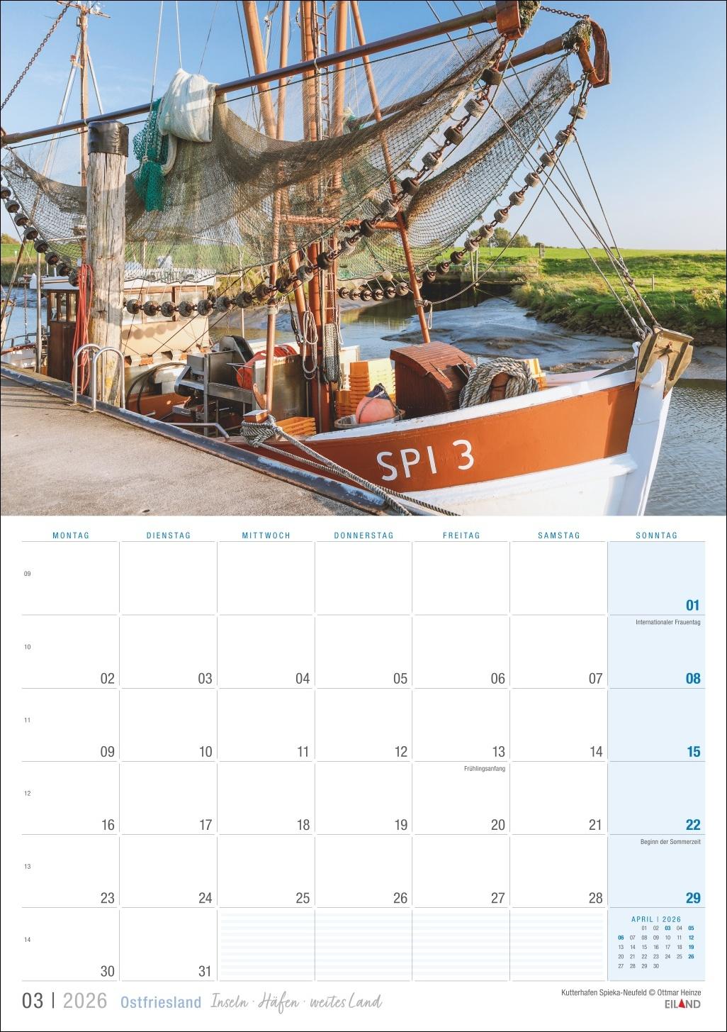 Beispielinhalt (Bild) Ostfriesland Kalender 2026 - Inseln · Häfen · weites Land