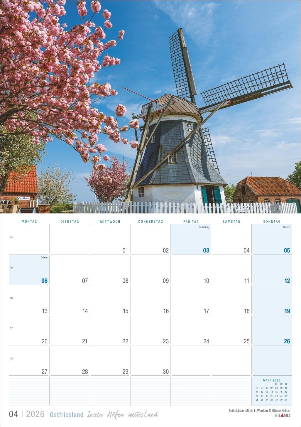 Beispielinhalt (Bild) Ostfriesland Kalender 2026 - Inseln · Häfen · weites Land