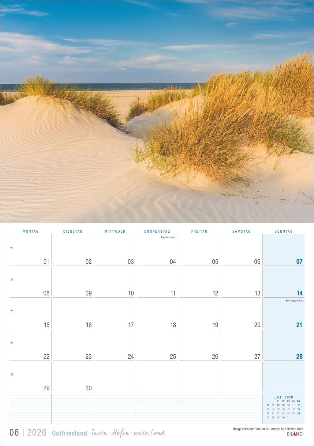 Beispielinhalt (Bild) Ostfriesland Kalender 2026 - Inseln · Häfen · weites Land