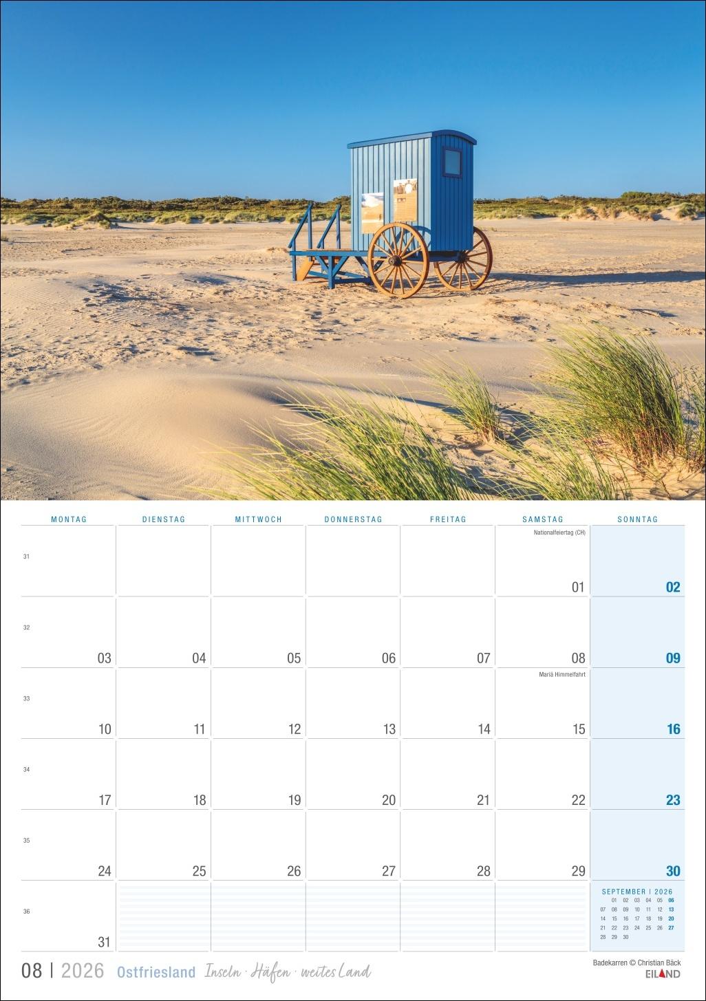 Beispielinhalt (Bild) Ostfriesland Kalender 2026 - Inseln · Häfen · weites Land