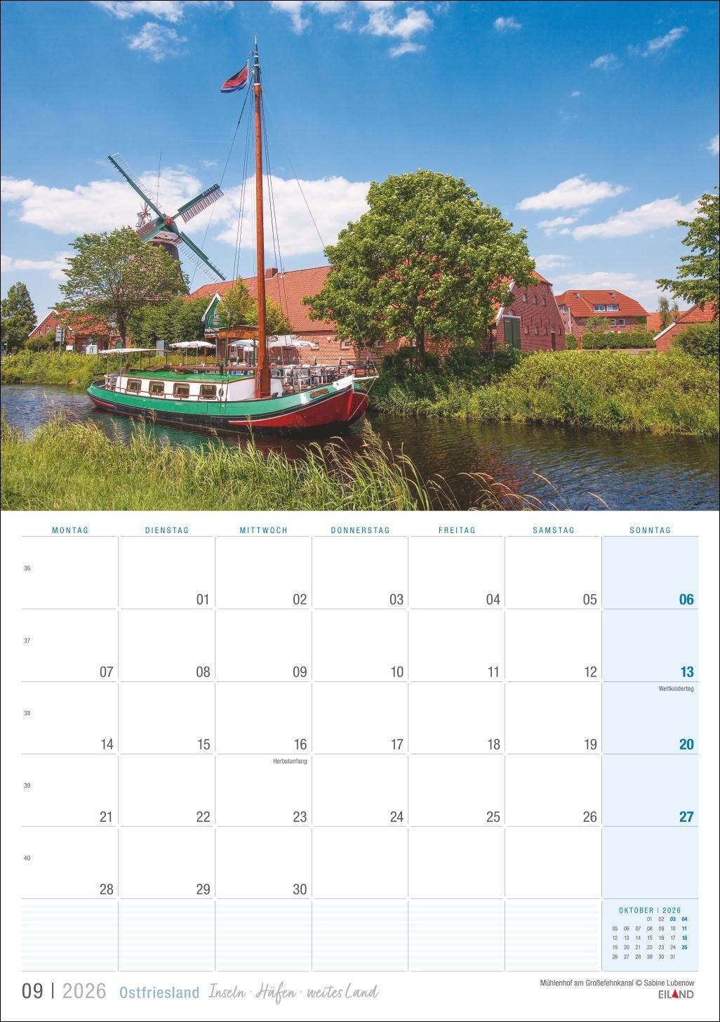 Beispielinhalt (Bild) Ostfriesland Kalender 2026 - Inseln · Häfen · weites Land