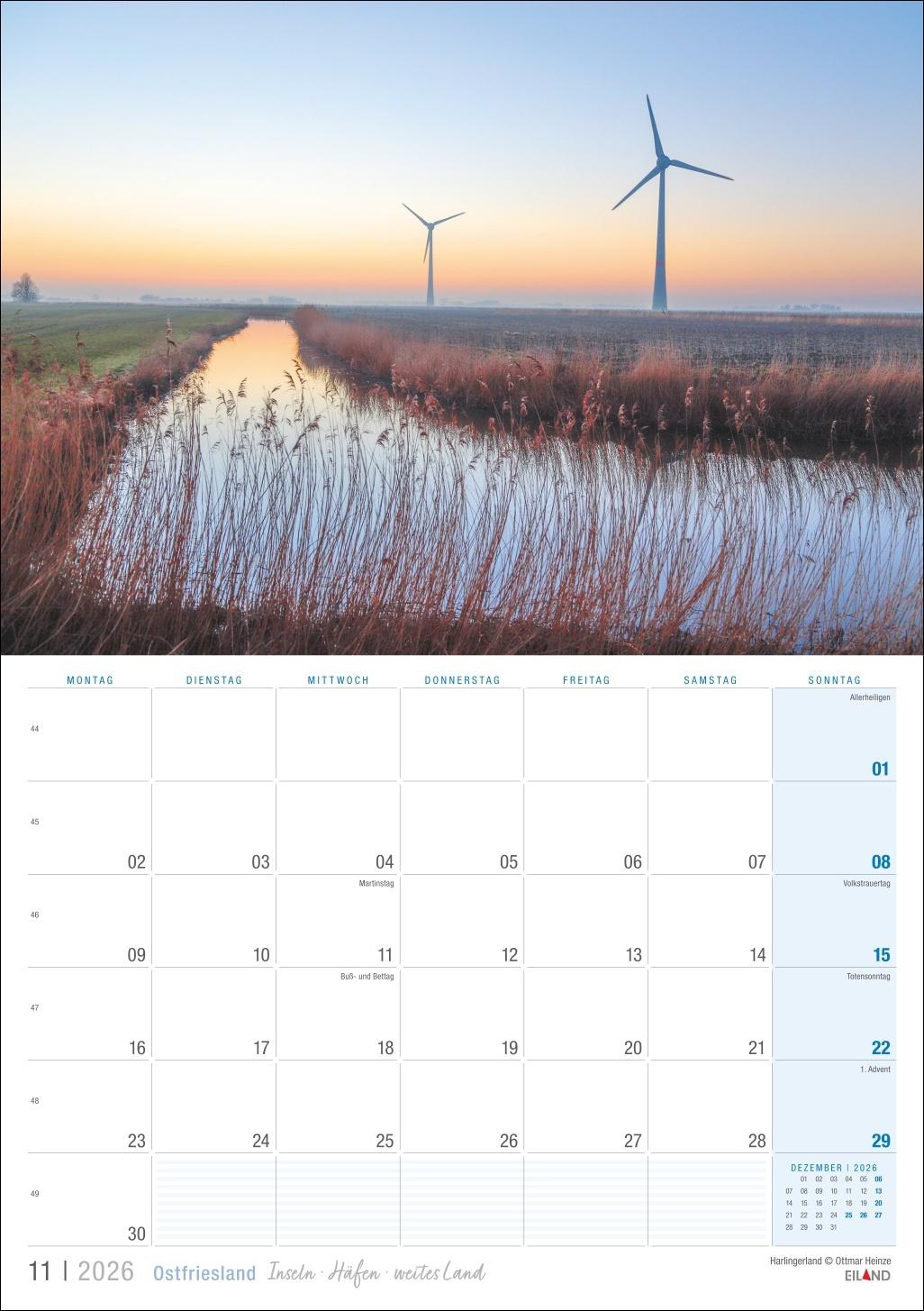 Beispielinhalt (Bild) Ostfriesland Kalender 2026 - Inseln · Häfen · weites Land