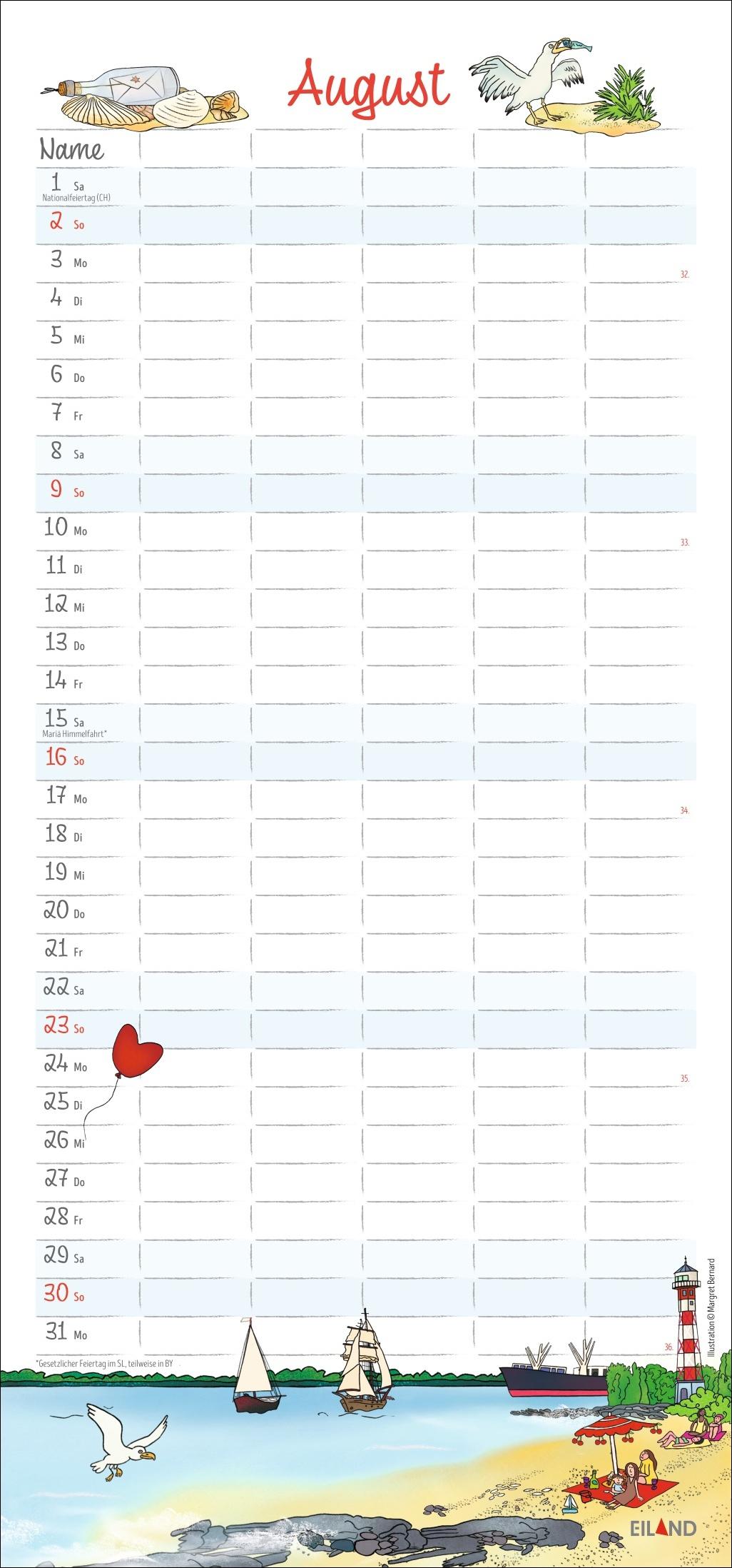 Beispielinhalt (Bild) Der Hamburger Familienplaner 2026 - Margret Bernard