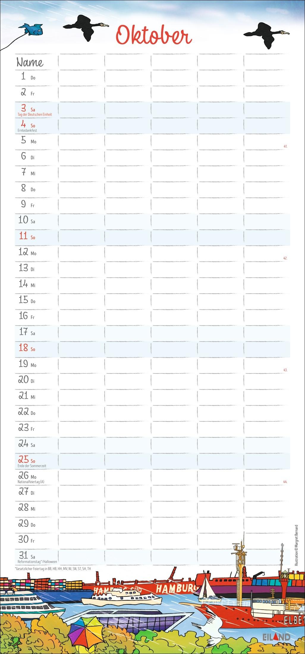 Beispielinhalt (Bild) Der Hamburger Familienplaner 2026 - Margret Bernard