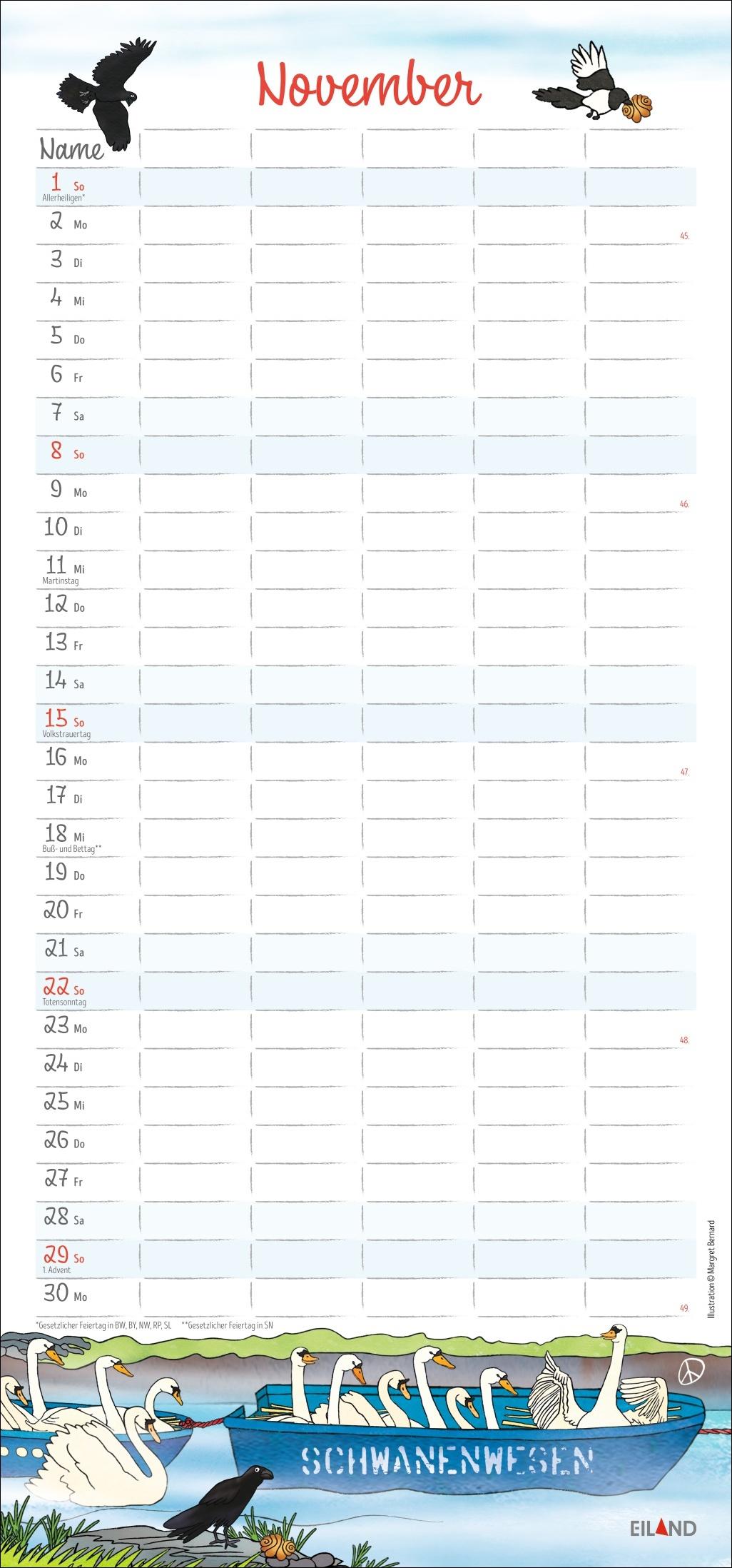 Beispielinhalt (Bild) Der Hamburger Familienplaner 2026 - Margret Bernard