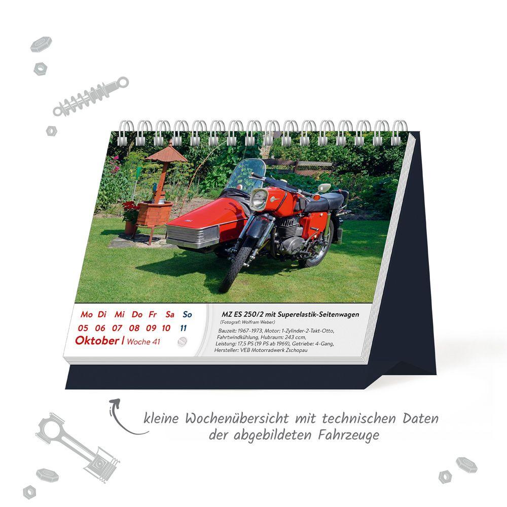 Beispielinhalt (Bild) Trötsch Aufstellwochenkalender DDR Fahrzeuge 2026