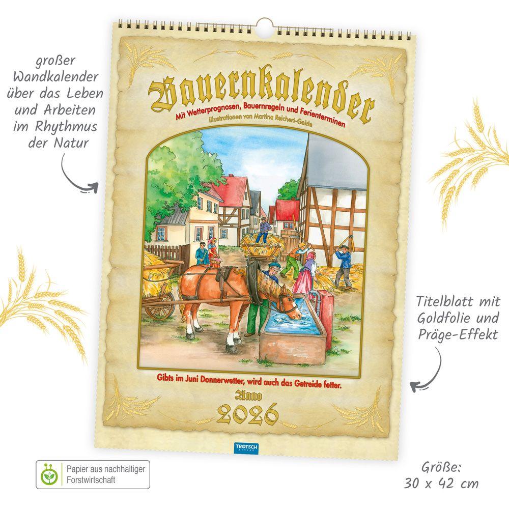 Beispielinhalt (Bild) Trötsch Großbildkalender Bauernkalender 2026 mit Wetterprognosen Bauernregeln und Ferienterminen