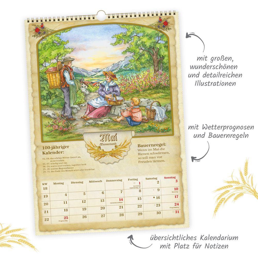 Beispielinhalt (Bild) Trötsch Großbildkalender Bauernkalender 2026 mit Wetterprognosen Bauernregeln und Ferienterminen